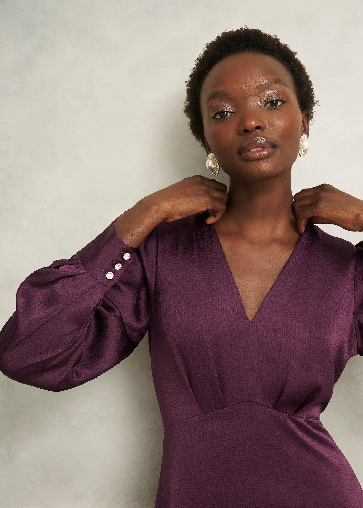 Anais Textured Satin Dress, Onyx Red, hi-res