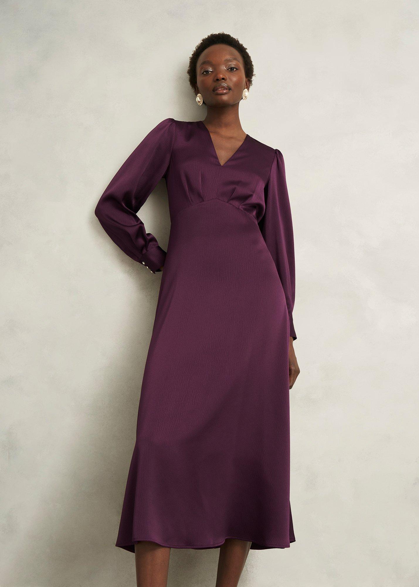 Anais Textured Satin Dress, Onyx Red, hi-res