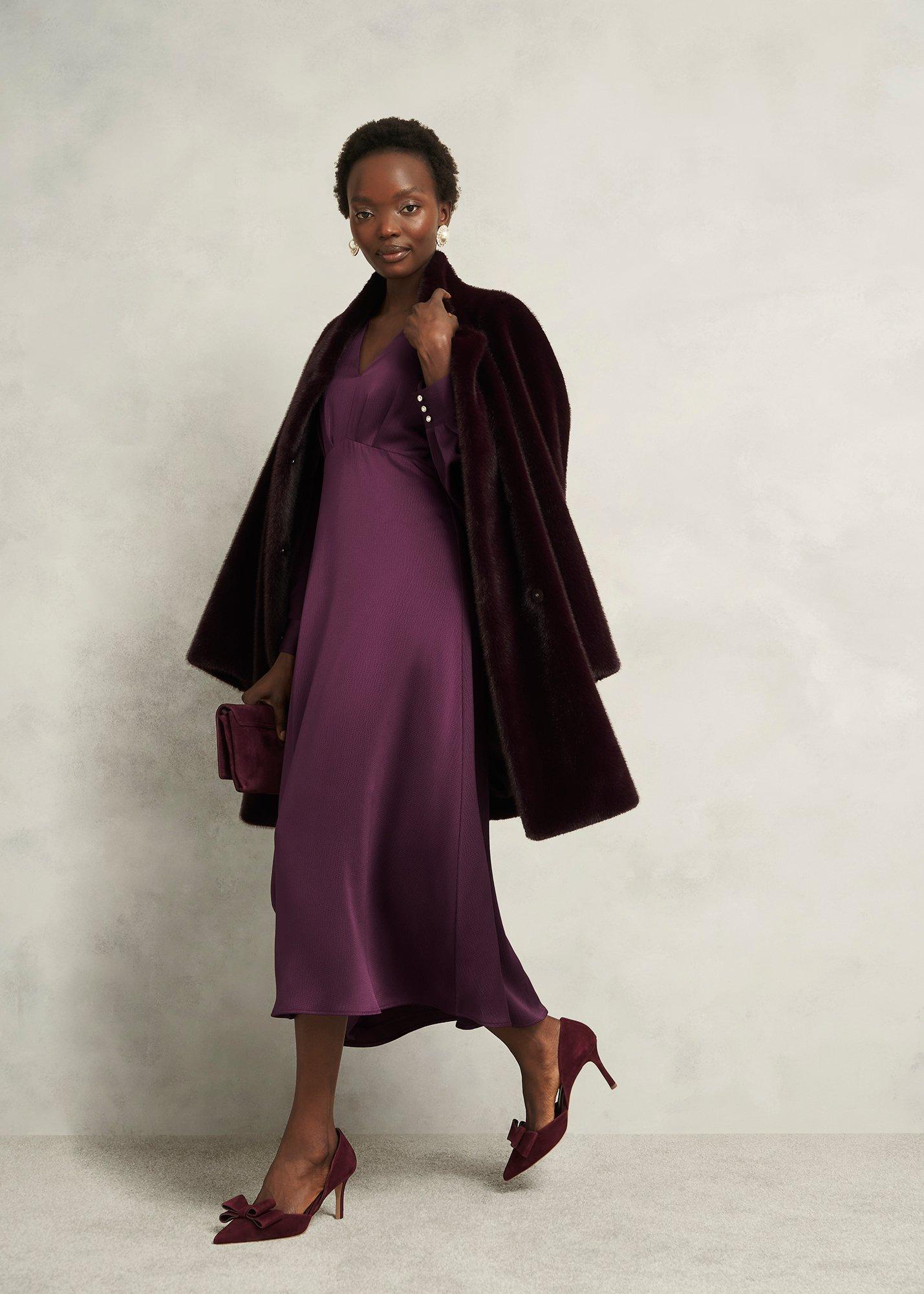 Anais Textured Satin Dress, Onyx Red, hi-res