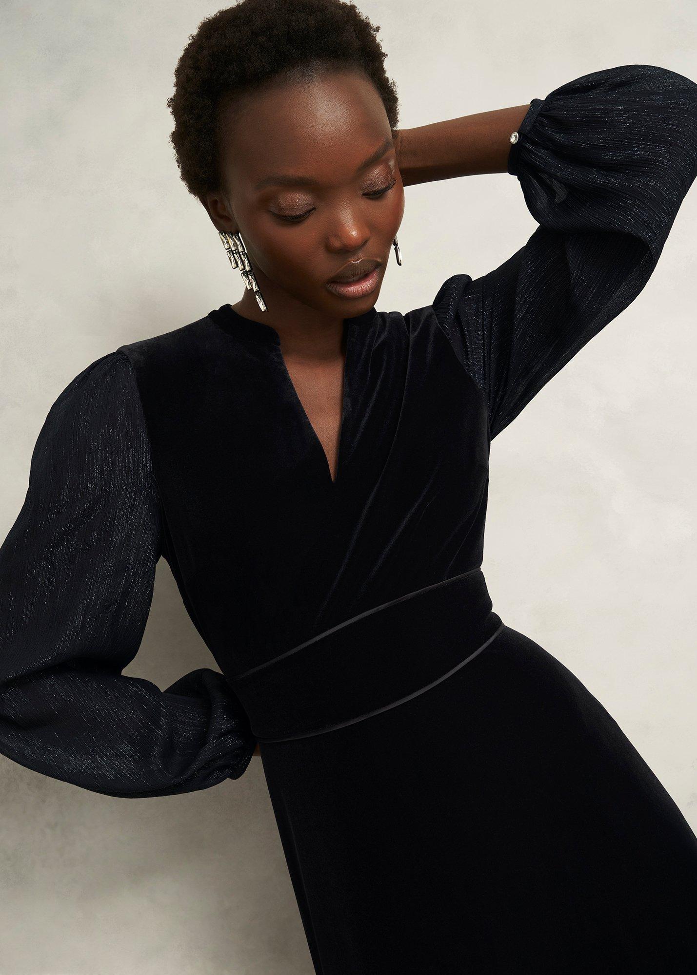 Marissa Velvet Dress, Black, hi-res