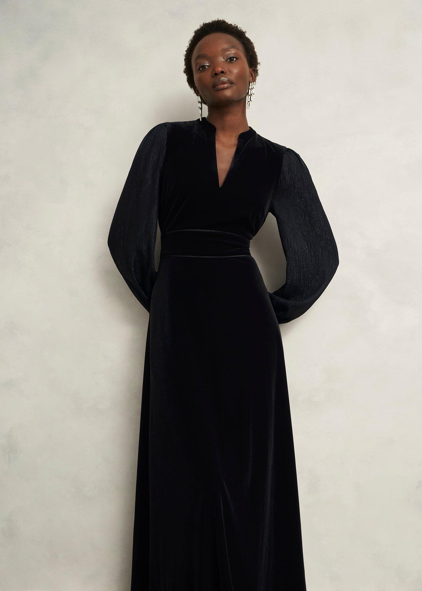 Marissa Velvet Dress, Black, hi-res