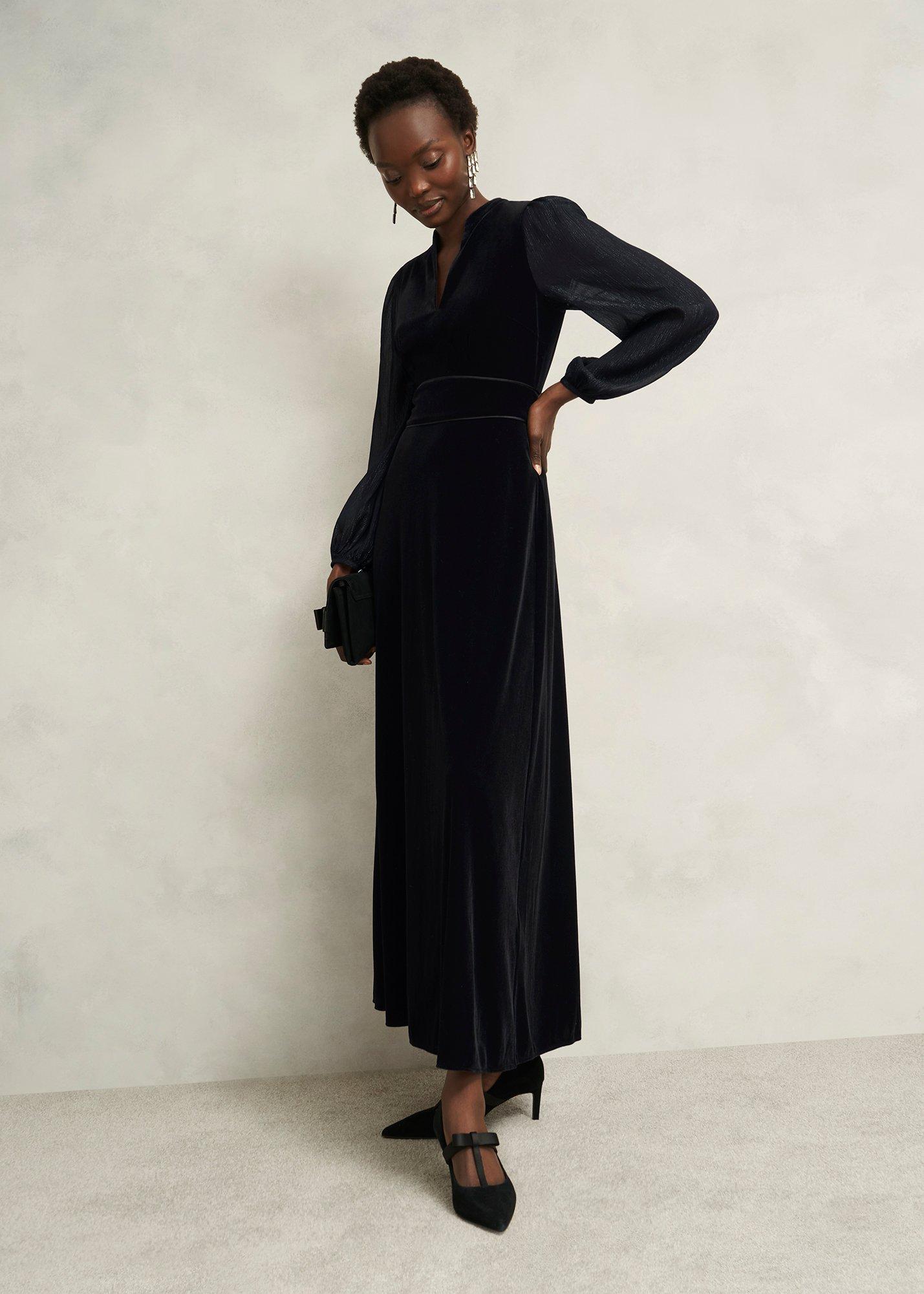 Marissa Velvet Dress, Black, hi-res