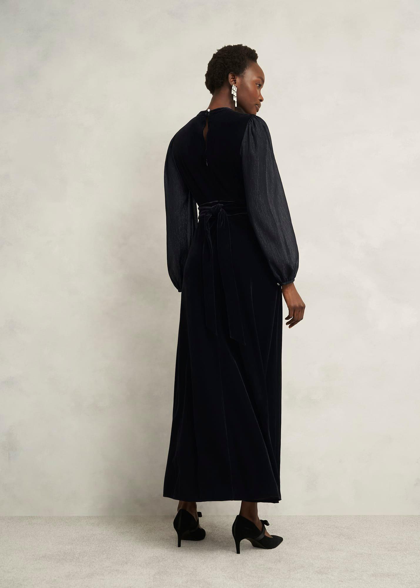 Petite Marissa Velvet Dress, Black, hi-res