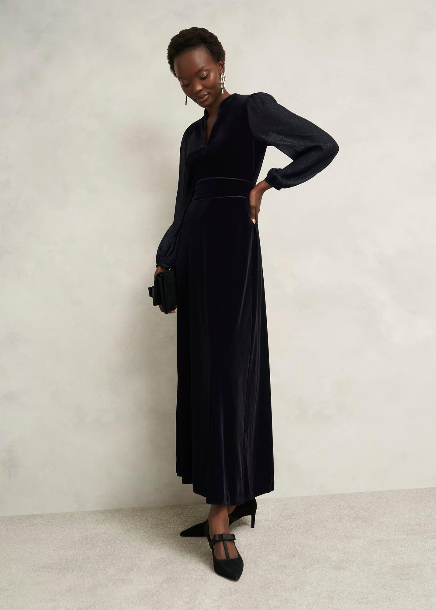 Petite Marissa Velvet Dress, Black, hi-res