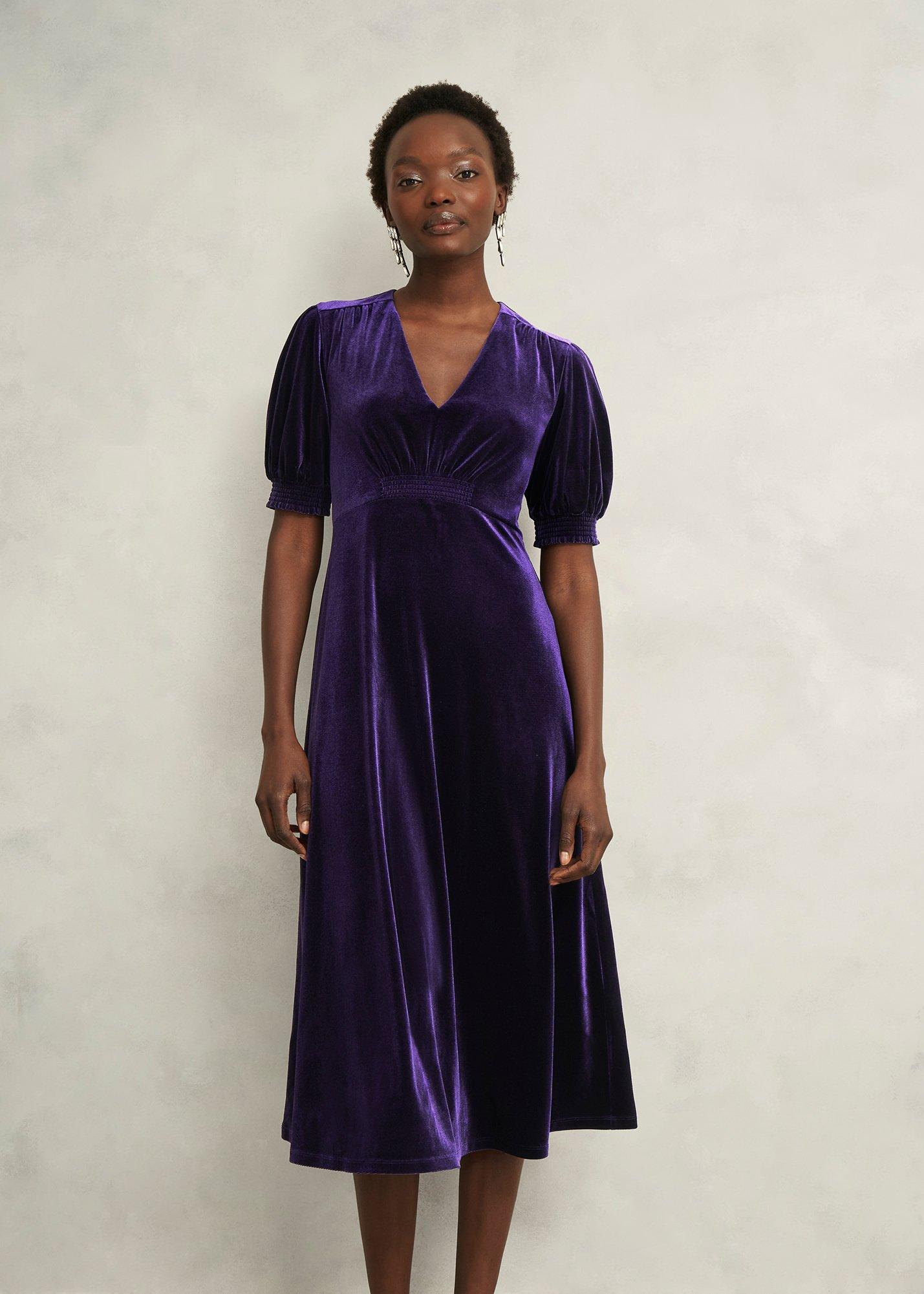 Dormer Velvet Dress, Midnight Purple, hi-res