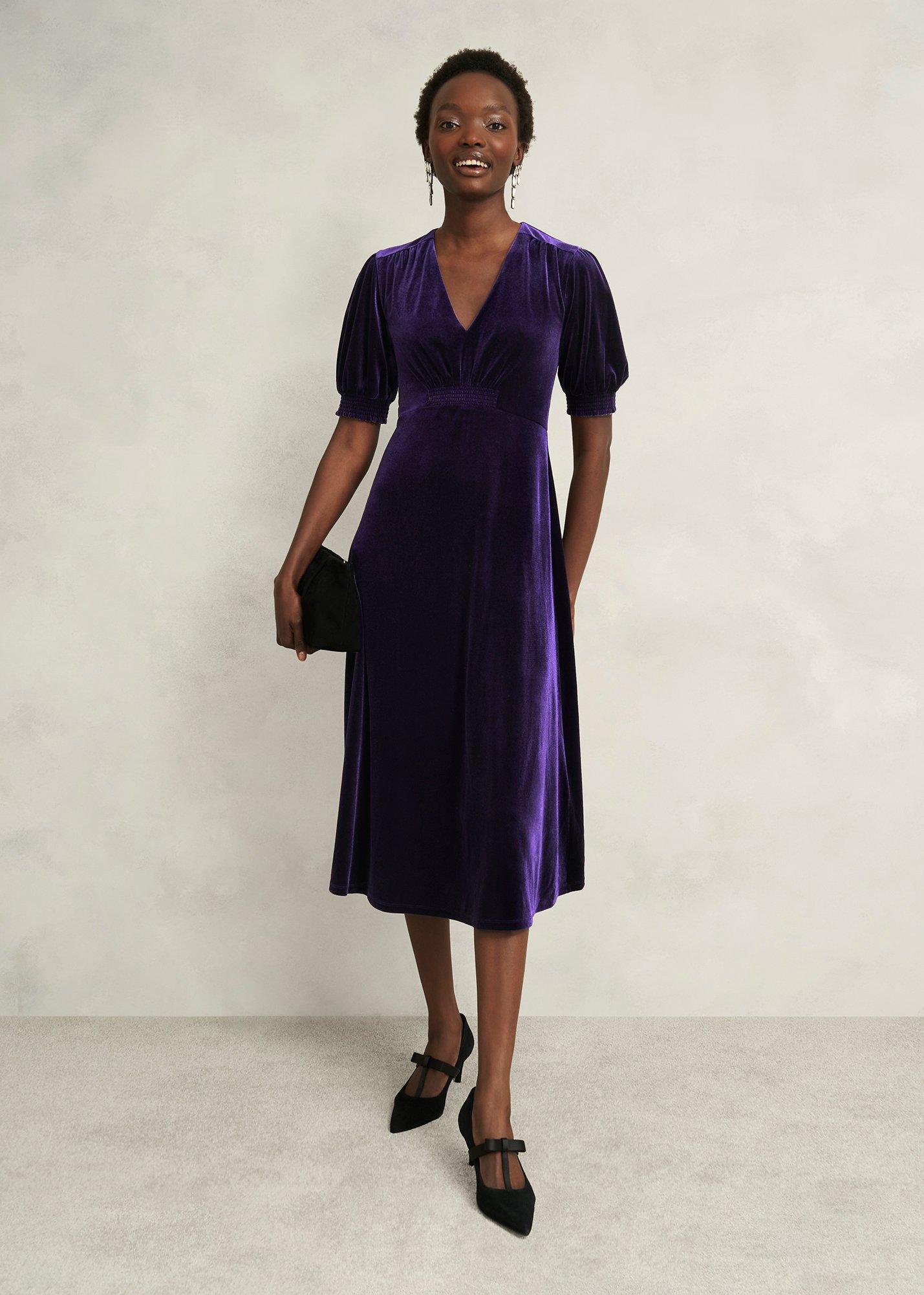 Dormer Velvet Dress, Midnight Purple, hi-res