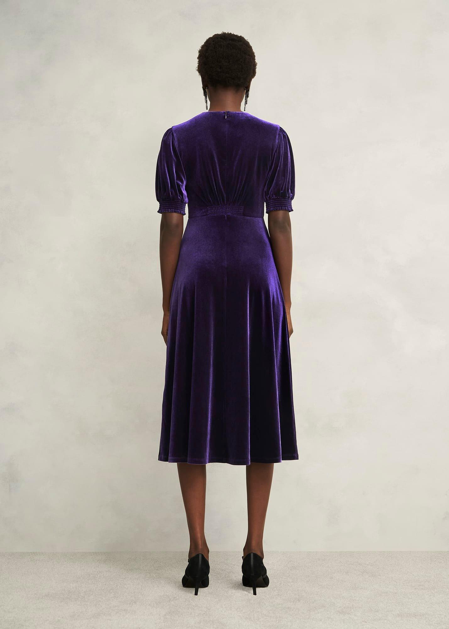 Petite Dormer Velvet Dress, Midnight Purple, hi-res