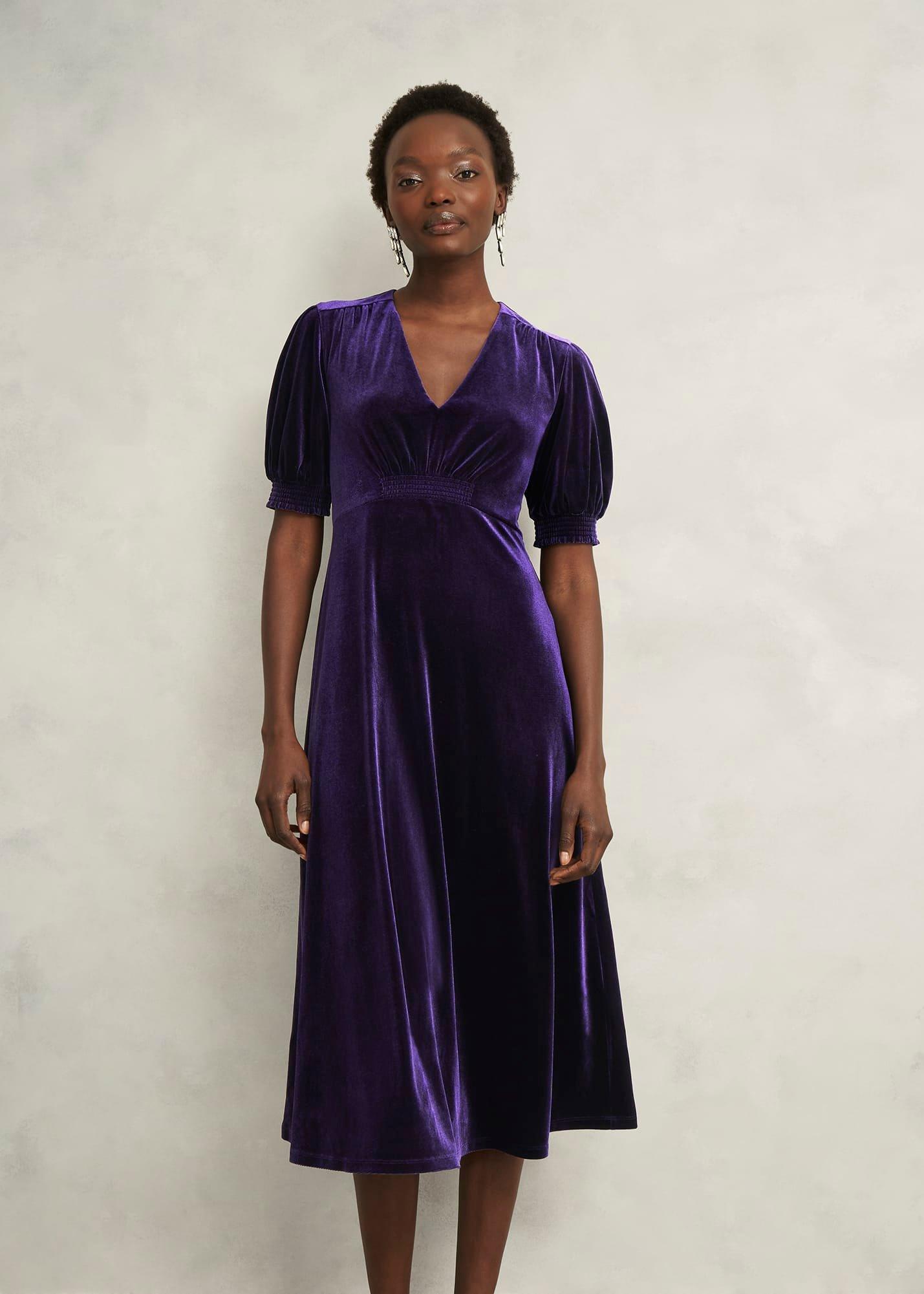 Petite Dormer Velvet Dress, Midnight Purple, hi-res