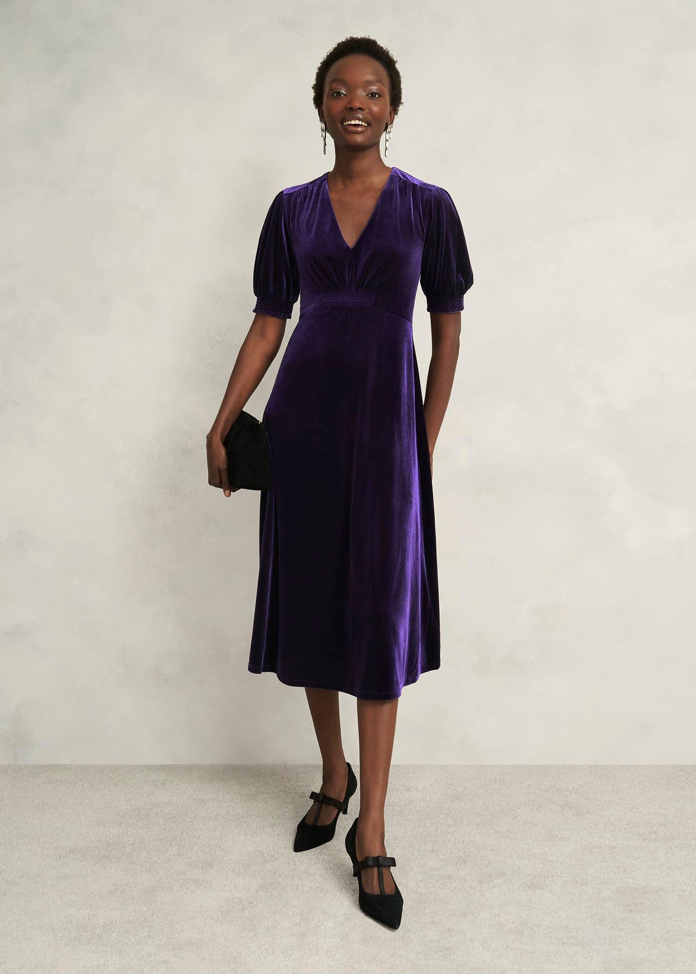 Petite Dormer Velvet Dress, Midnight Purple, hi-res