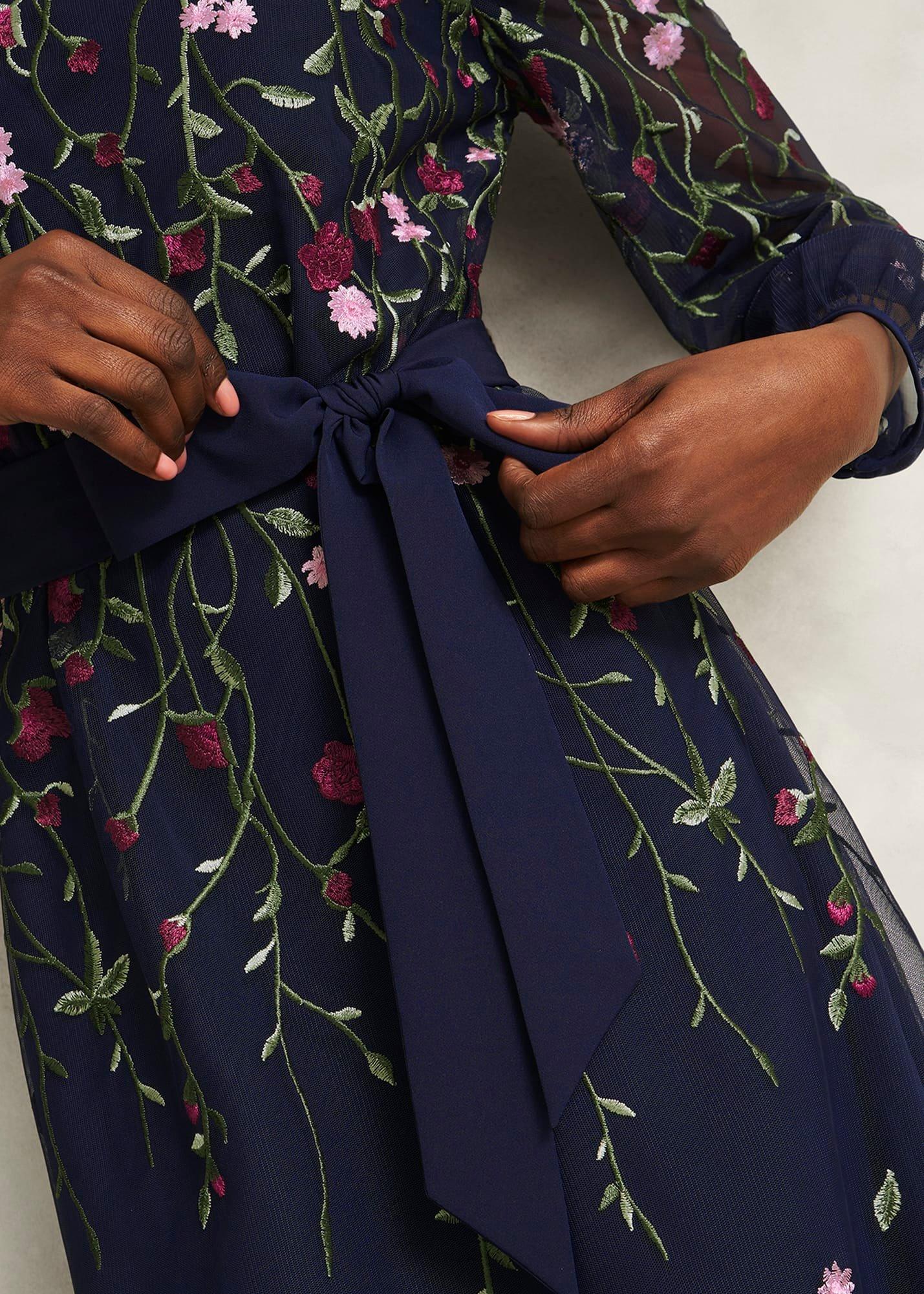 Emmy Embroidered Tie Mini Dress, Midnight Multi, hi-res