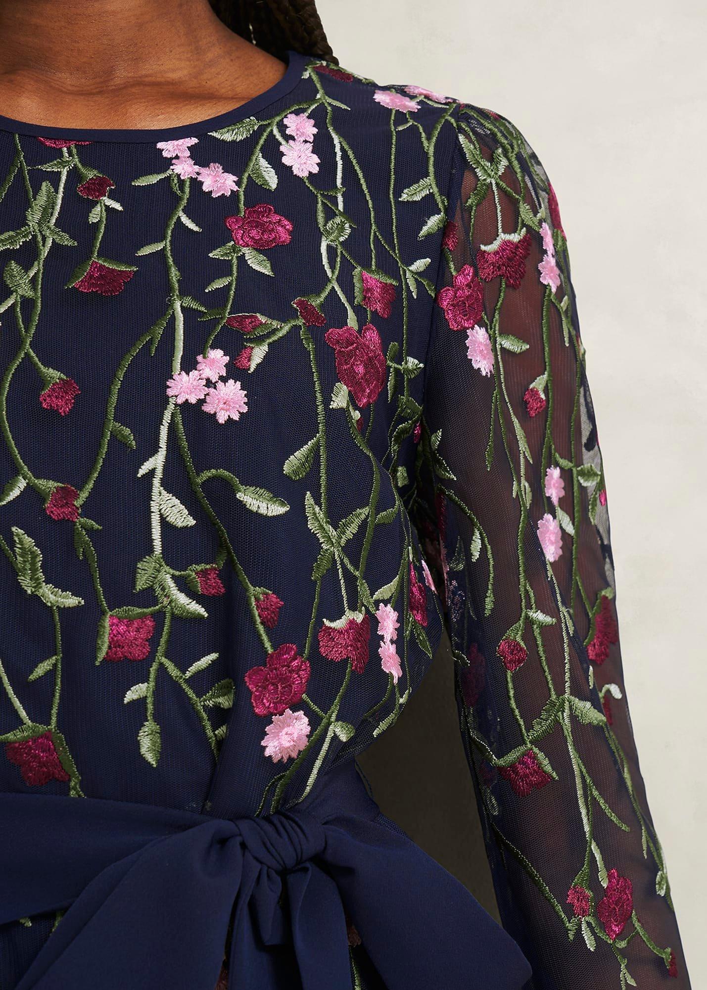 Emmy Embroidered Tie Mini Dress, Midnight Multi, hi-res