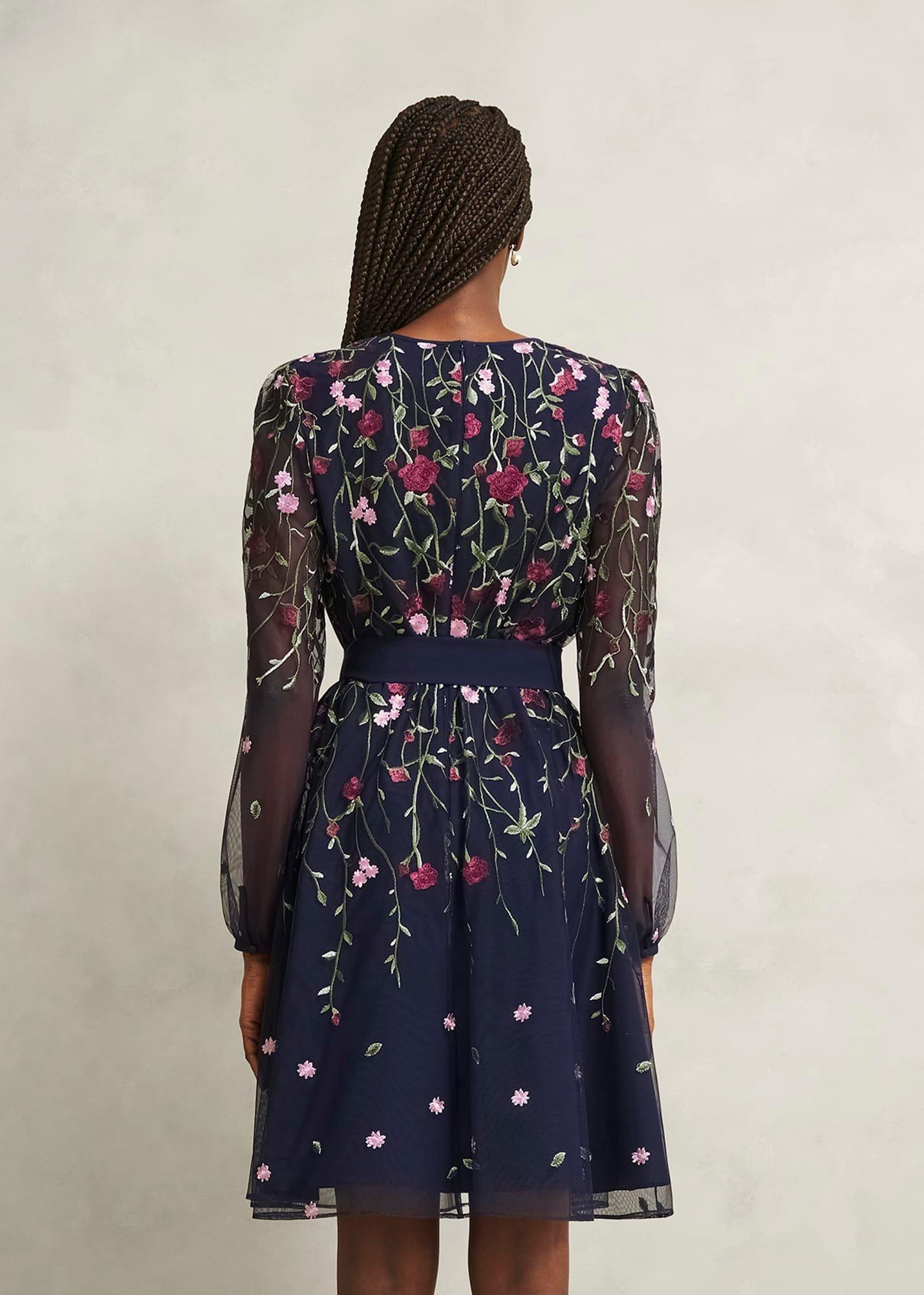 Petite Emmy Embroidered Tie Mini Dress&nbsp;, Midnight Multi, hi-res