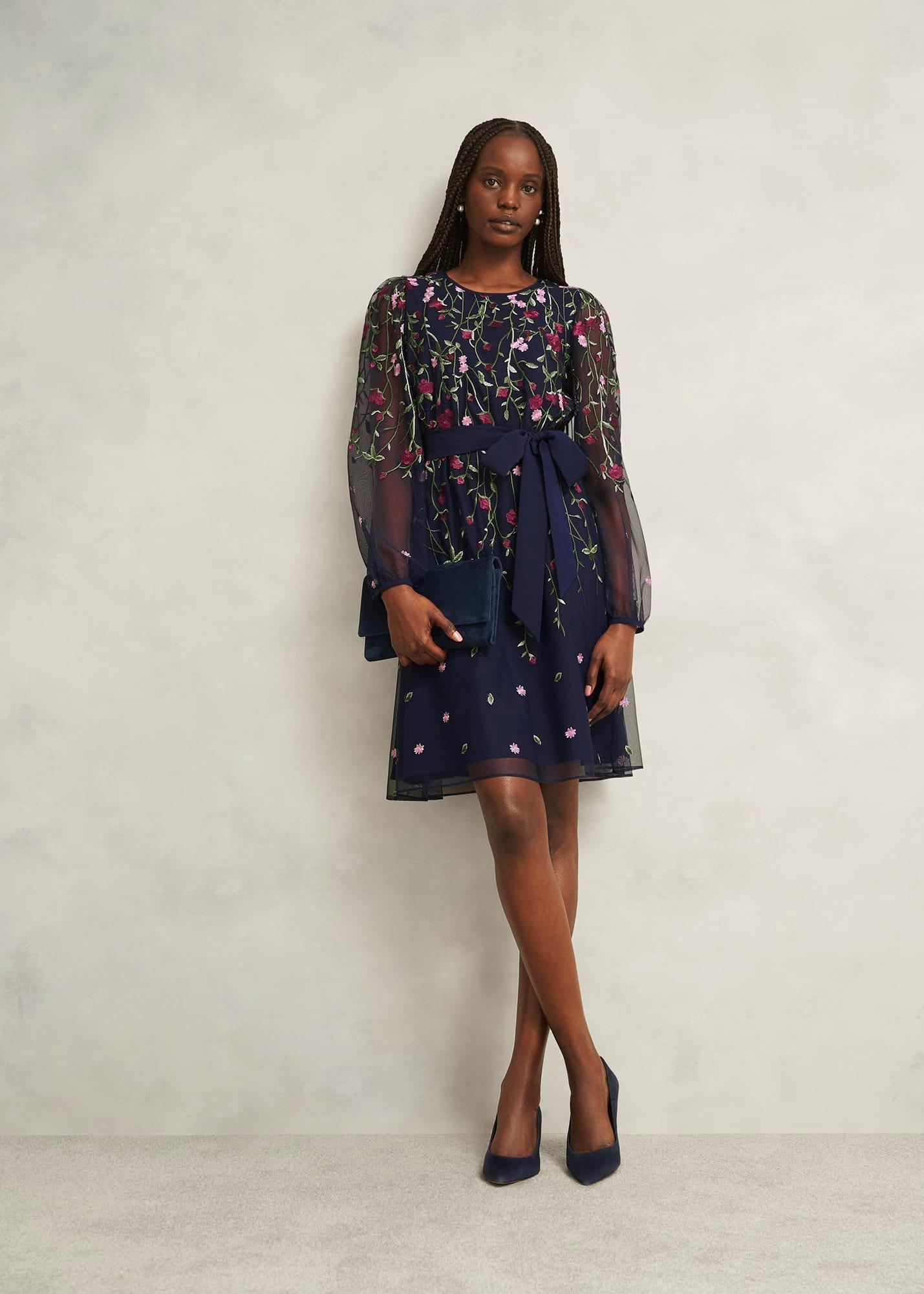 Petite Emmy Embroidered Tie Mini Dress&nbsp;, Midnight Multi, hi-res