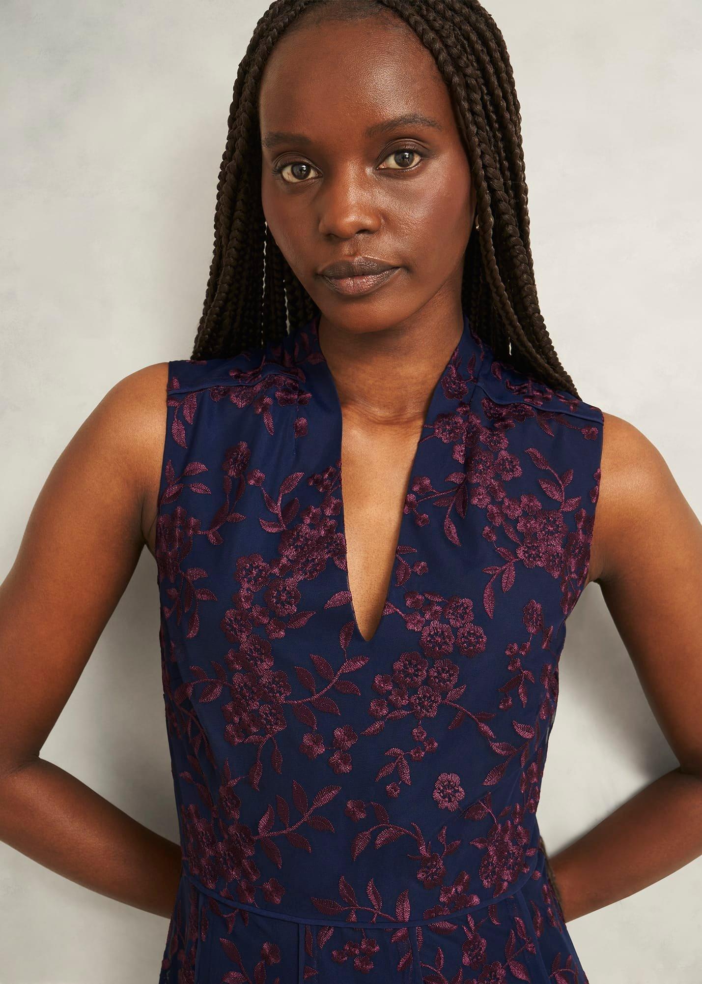 Quin Embroidered Dress, Midnight Red, hi-res