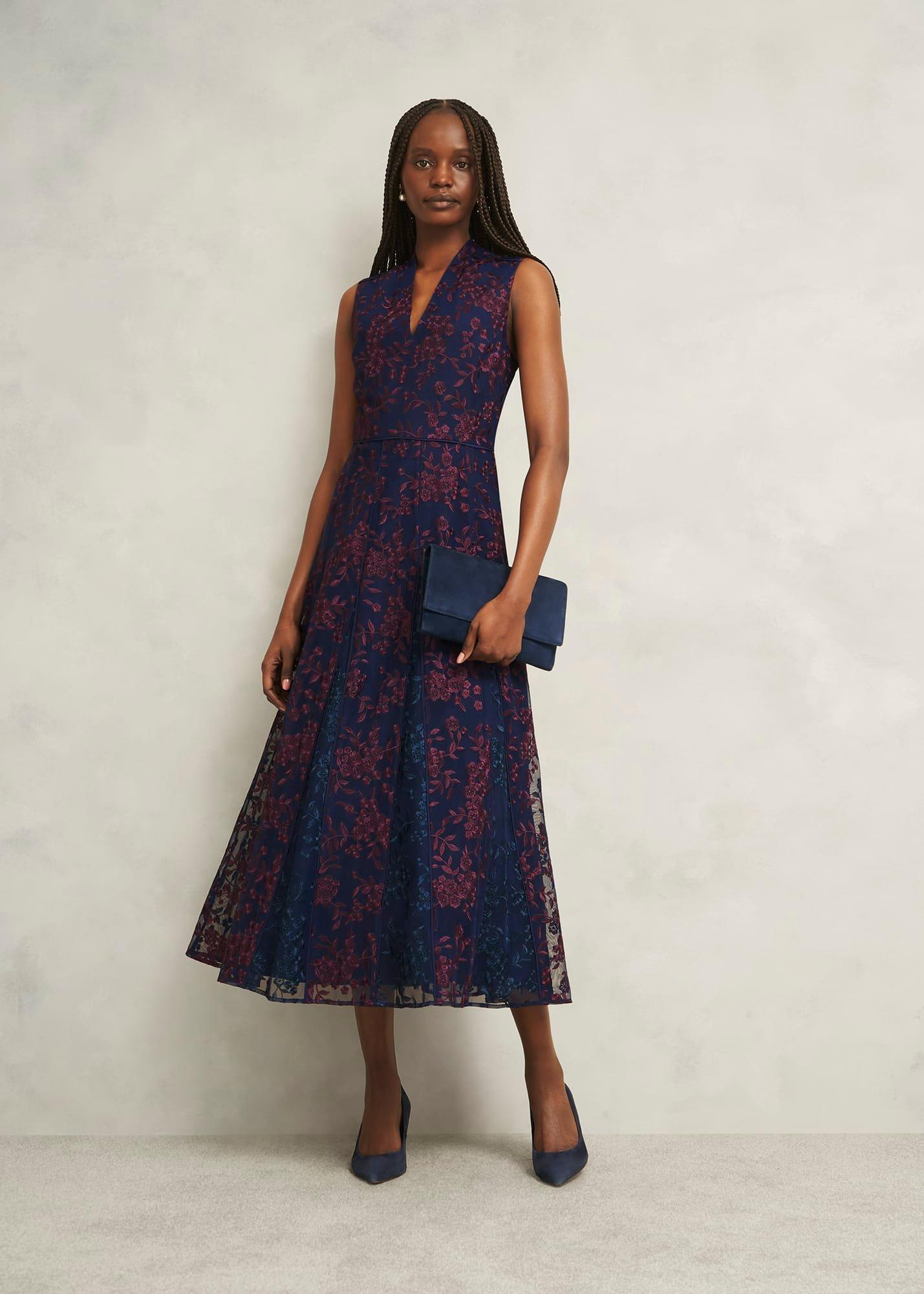 Quin Embroidered Dress, Midnight Red, hi-res