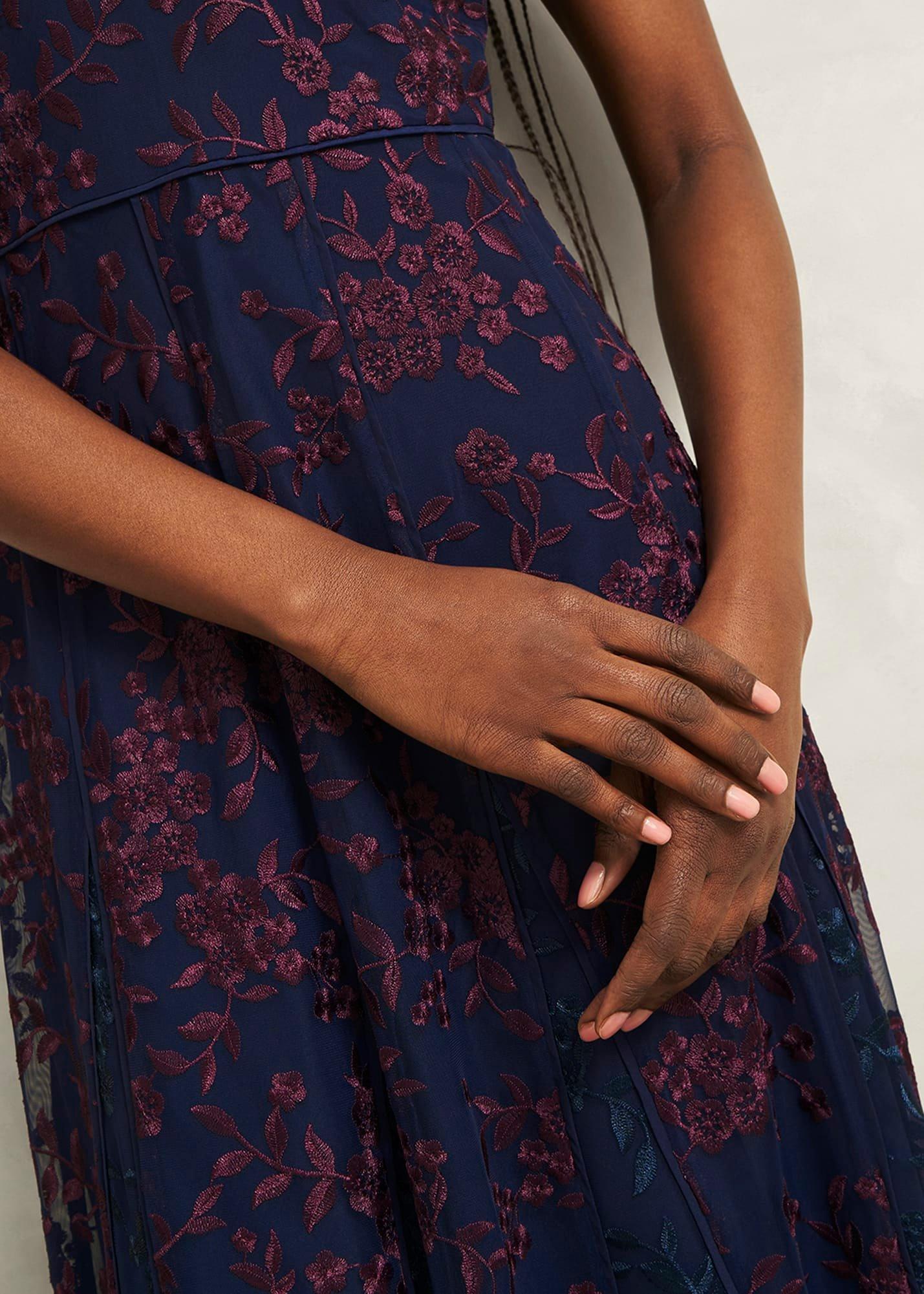 Quin Embroidered Dress, Midnight Red, hi-res