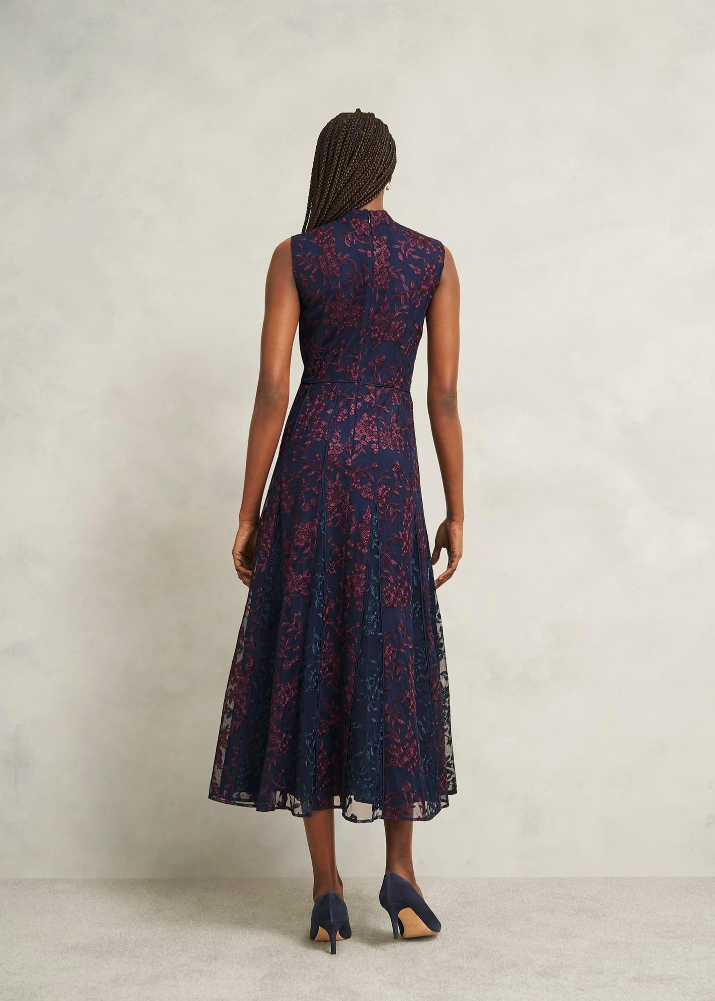 Petite Quin Embroidered Dress, Midnight Red, hi-res