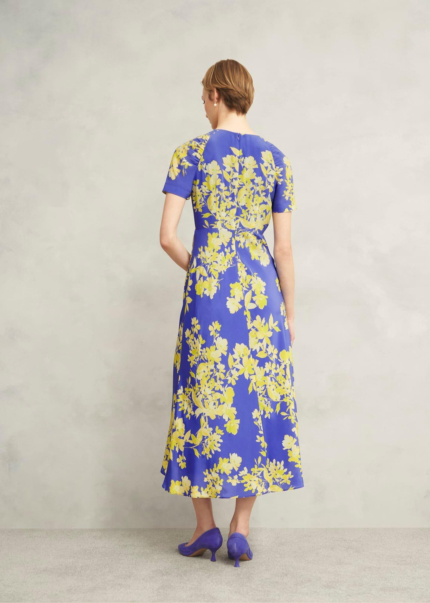 Petite Ann Embellished Silk Dress, Blue Yellow, hi-res