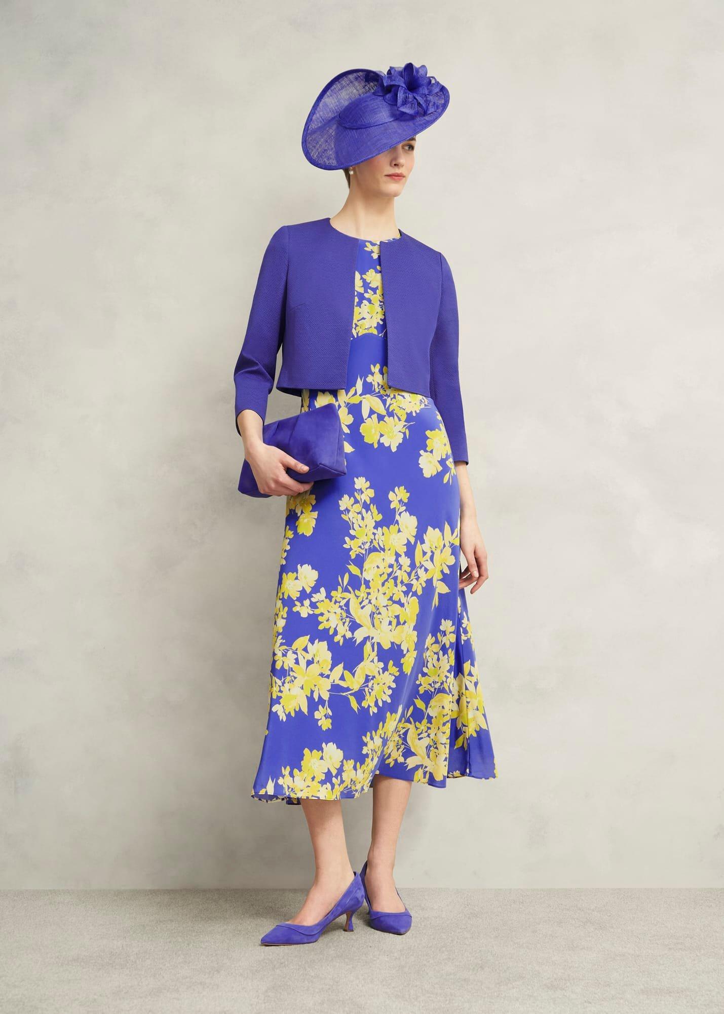 Petite Ann Embellished Silk Dress, Blue Yellow, hi-res
