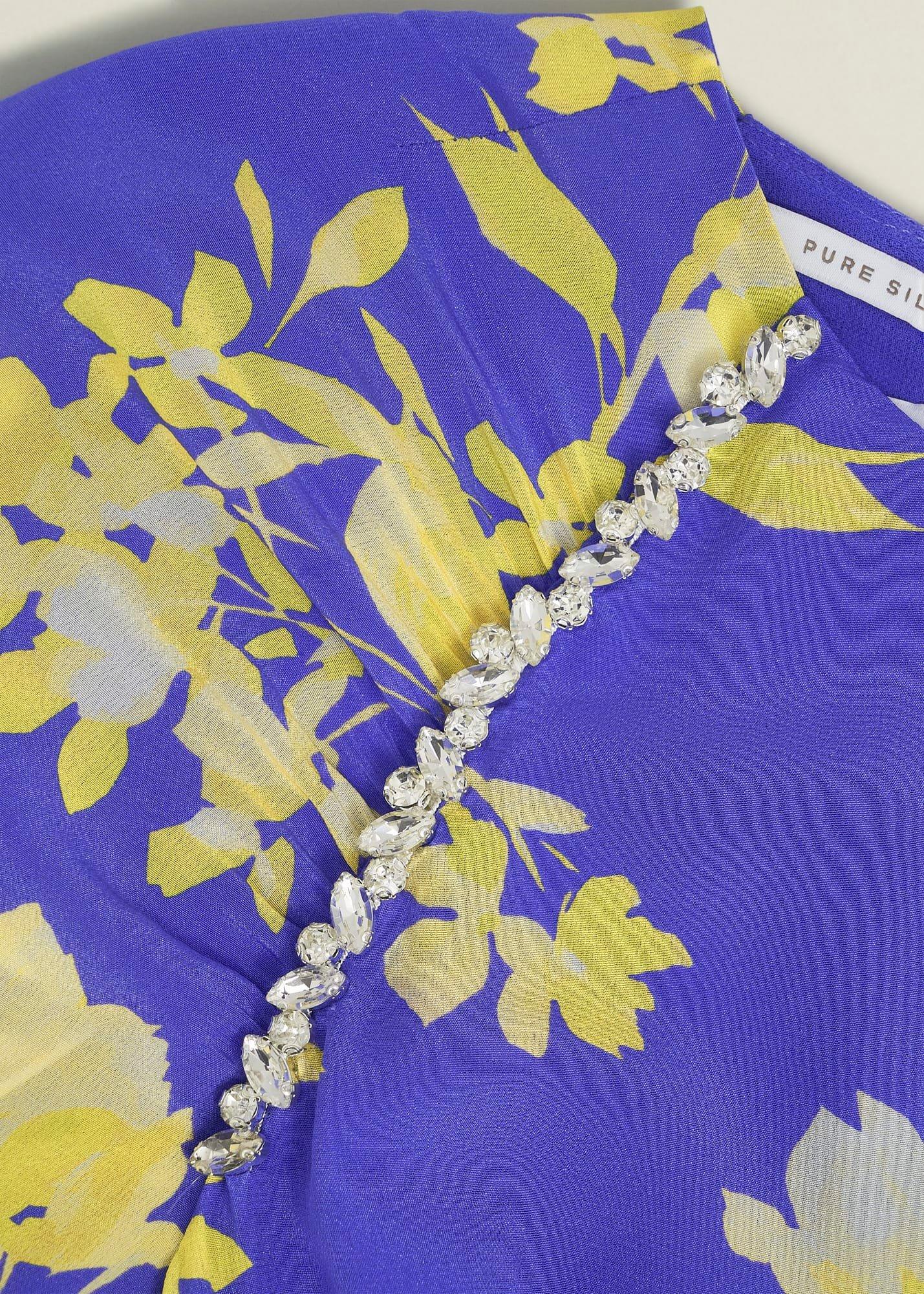 Petite Ann Embellished Silk Dress, Blue Yellow, hi-res