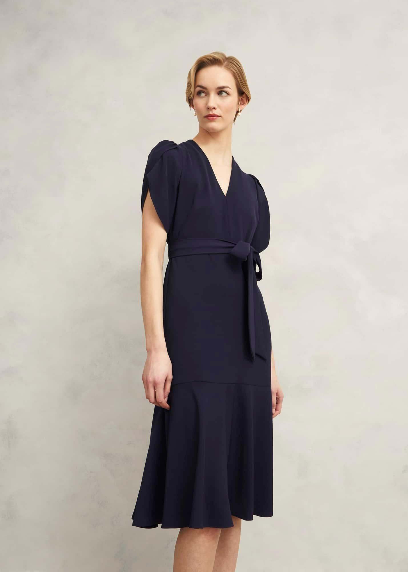 Pricilla Tie Midi Dress, Midnight, hi-res