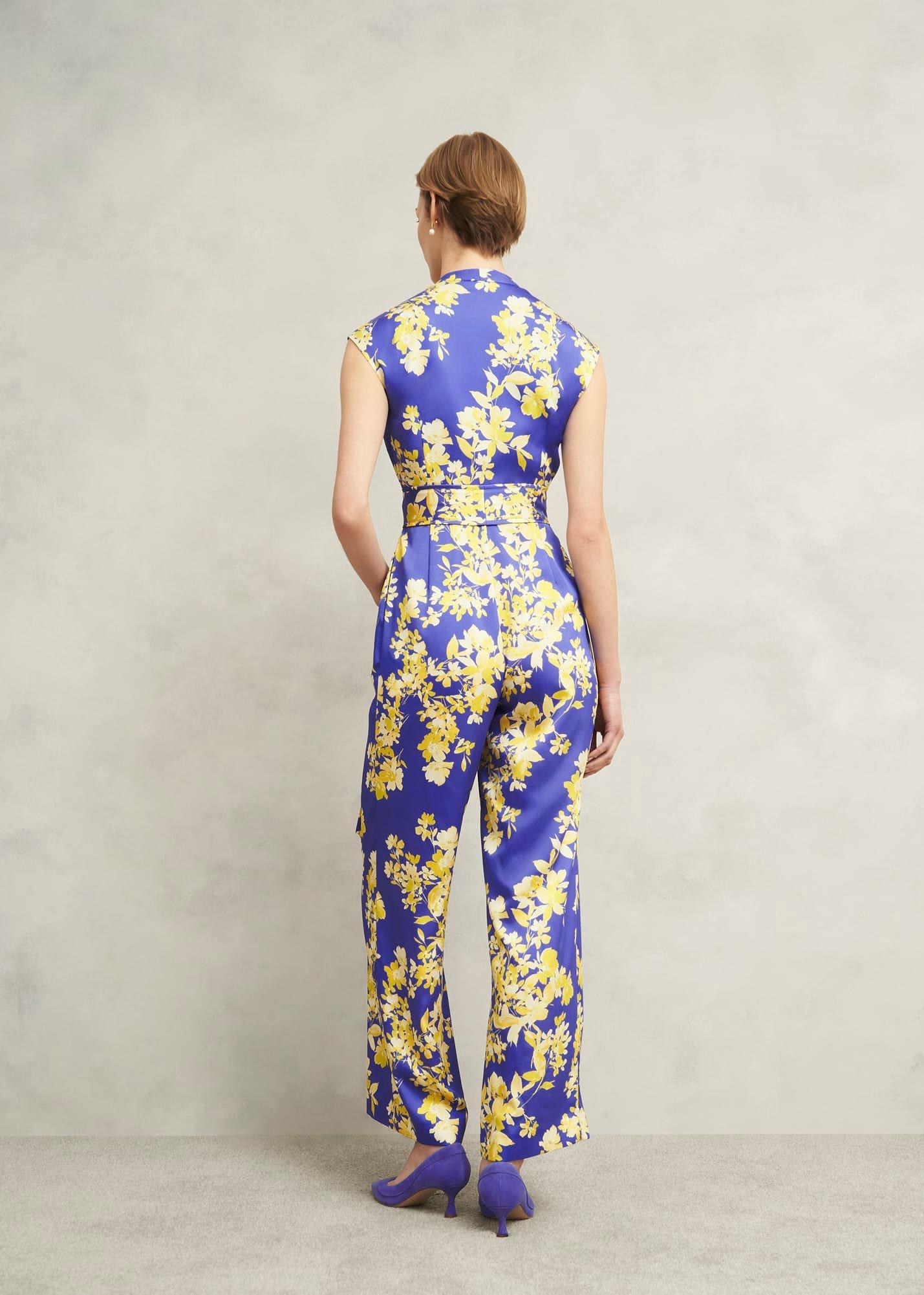 Macey Floral V Neck Jumpsuit, Blue Multi, hi-res