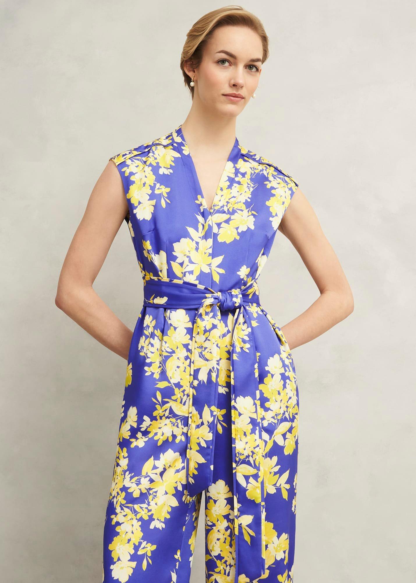 Macey Floral V Neck Jumpsuit, Blue Multi, hi-res
