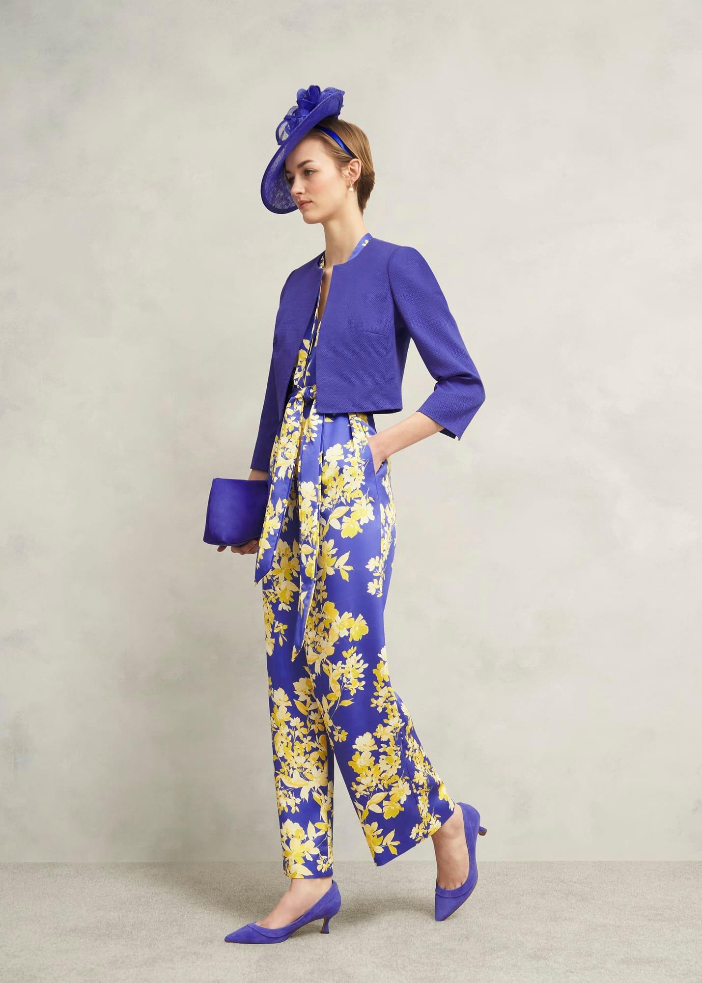 Macey Floral V Neck Jumpsuit, Blue Multi, hi-res