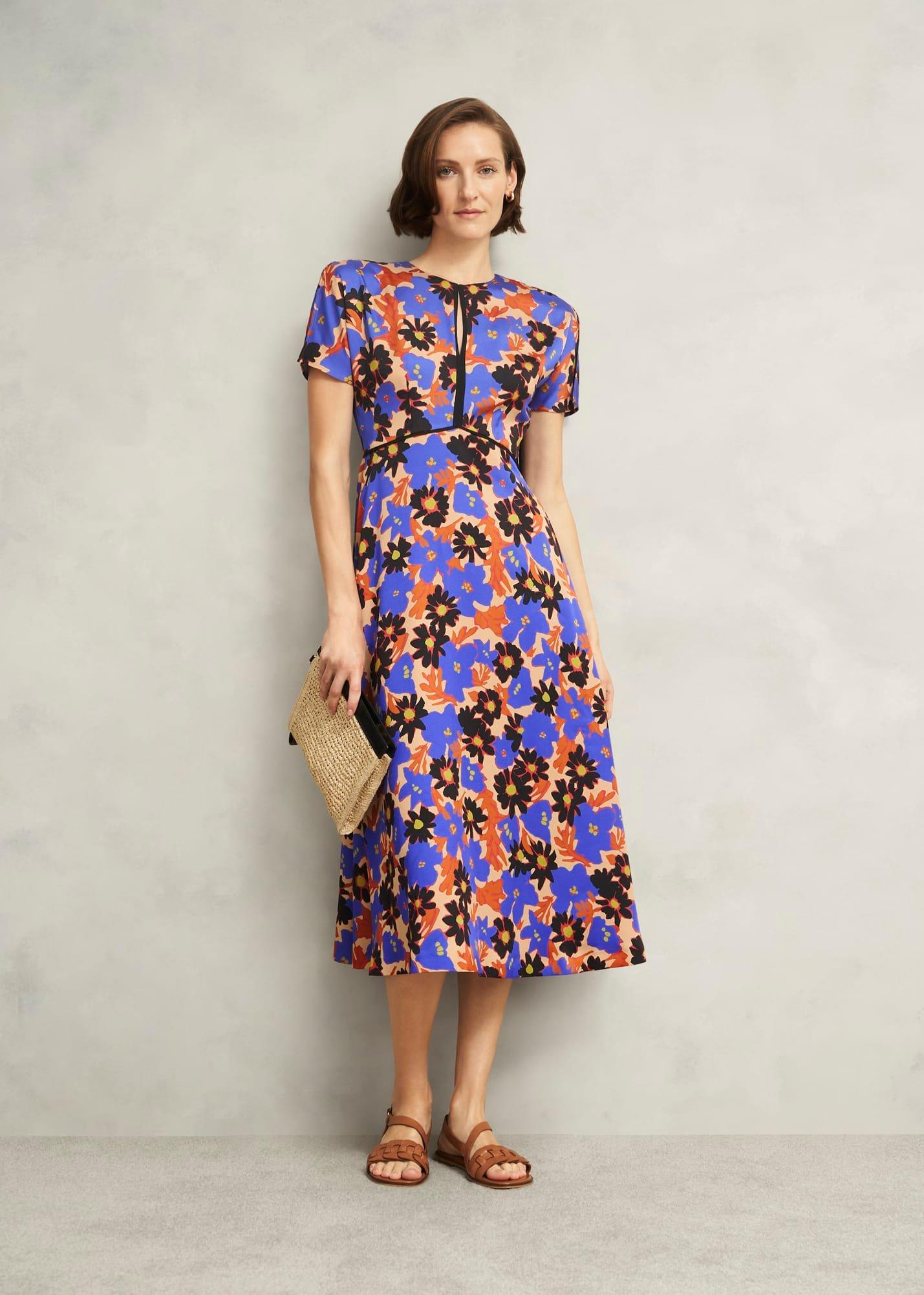 Arlesey Floral Midi Dress, Beige Multi, hi-res