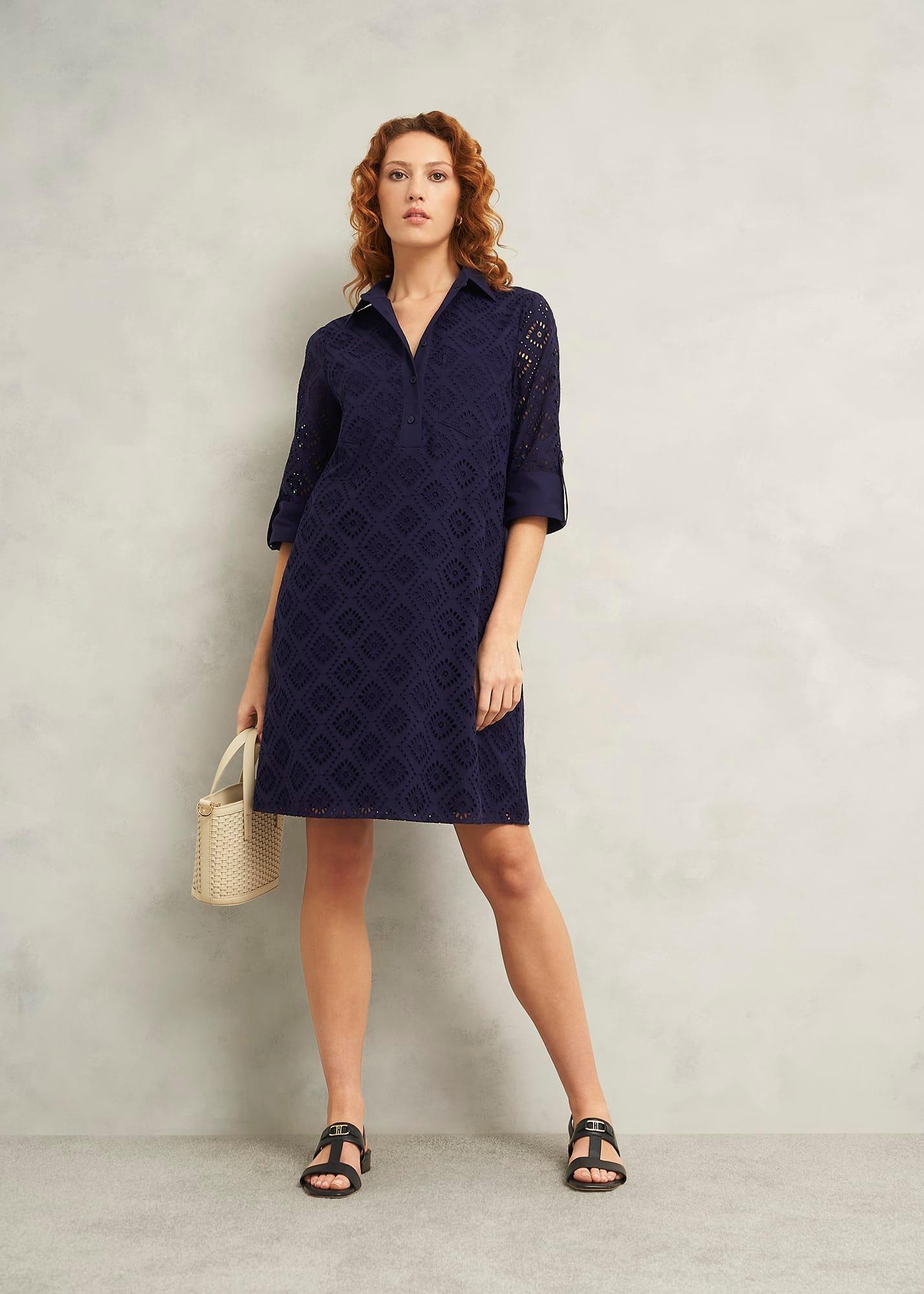 Marcia Broderie Dress, True Navy, hi-res