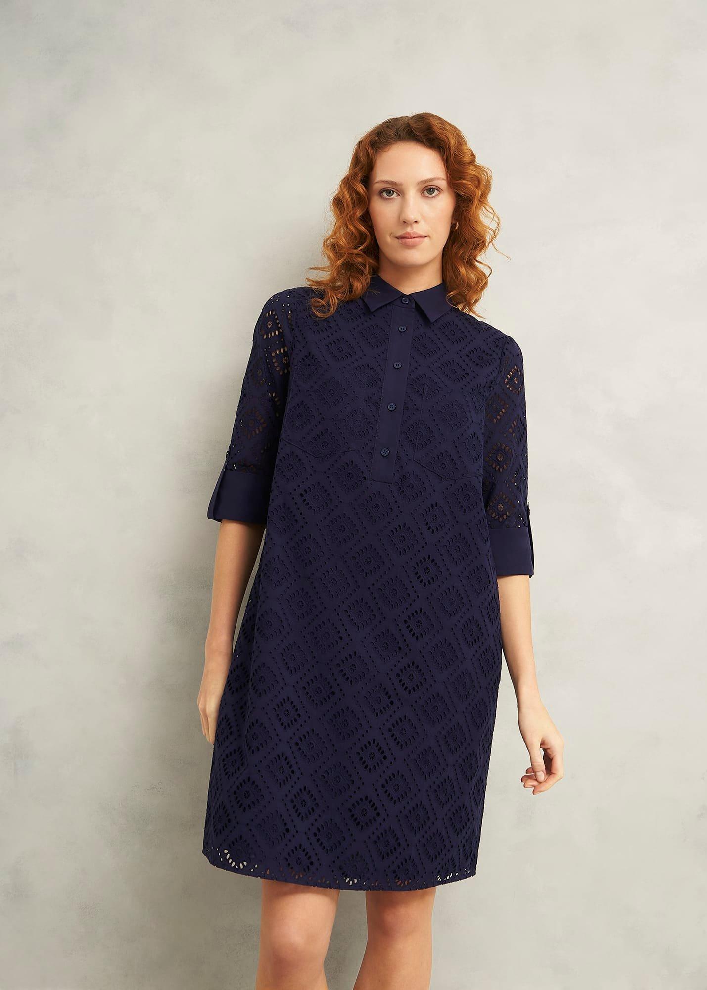 Marcia Broderie Dress, True Navy, hi-res