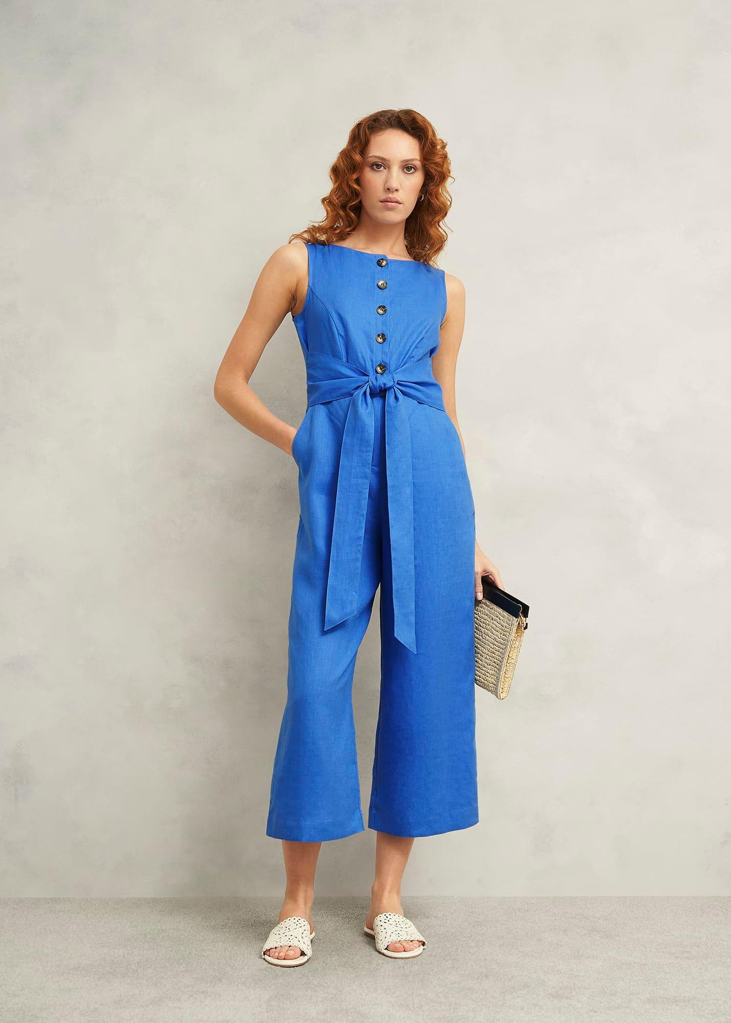 Petite Melissa Linen Jumpsuit, French Blue, hi-res