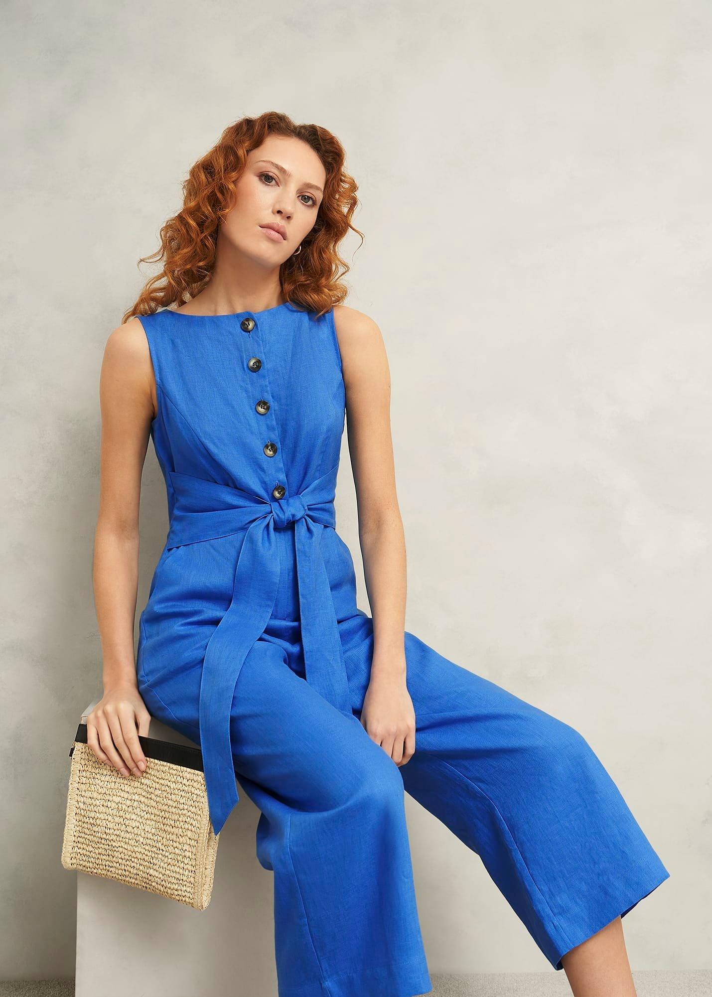 Petite Melissa Linen Jumpsuit, French Blue, hi-res