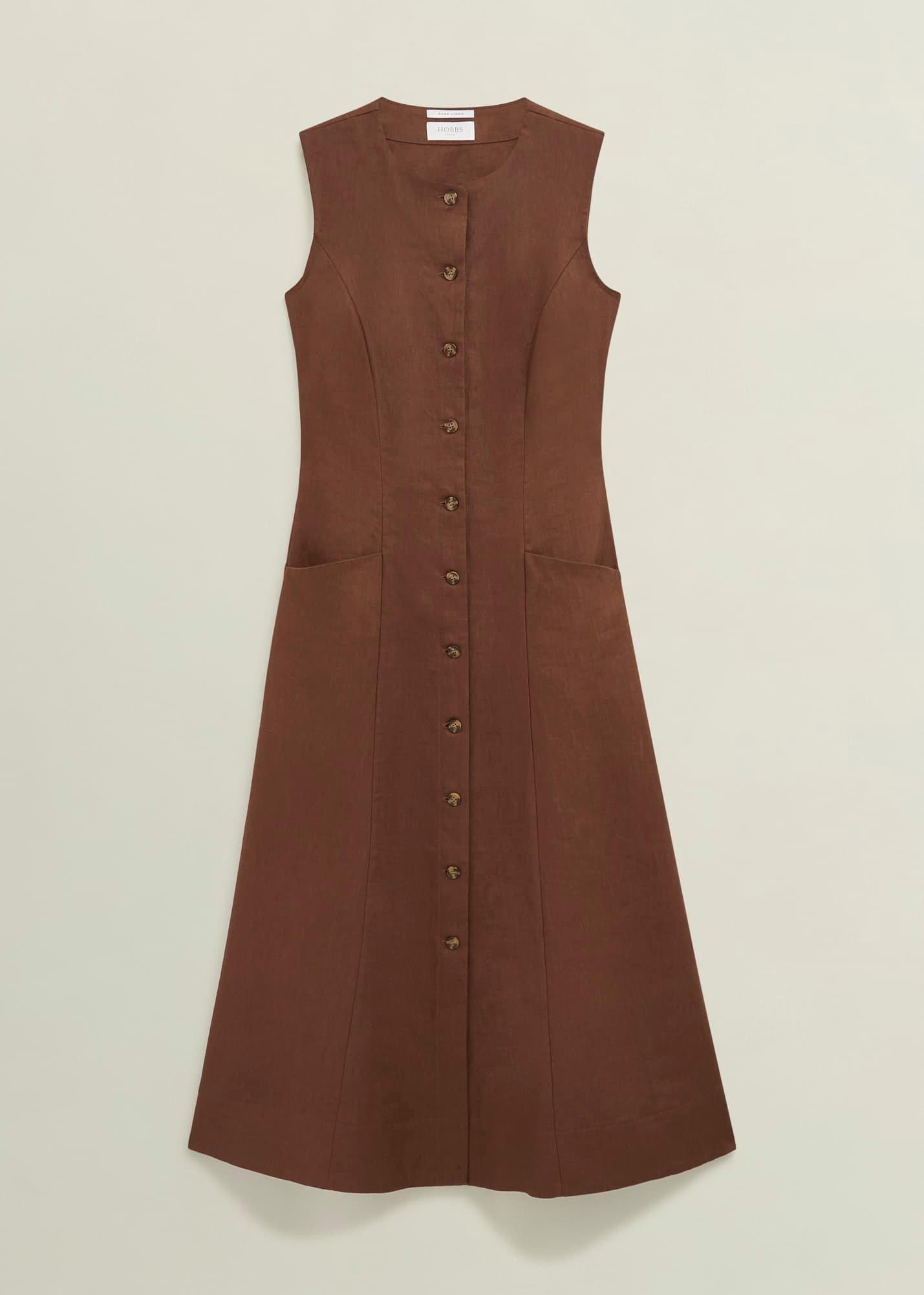 Carmen Linen Dress, Chestnut Brown, hi-res