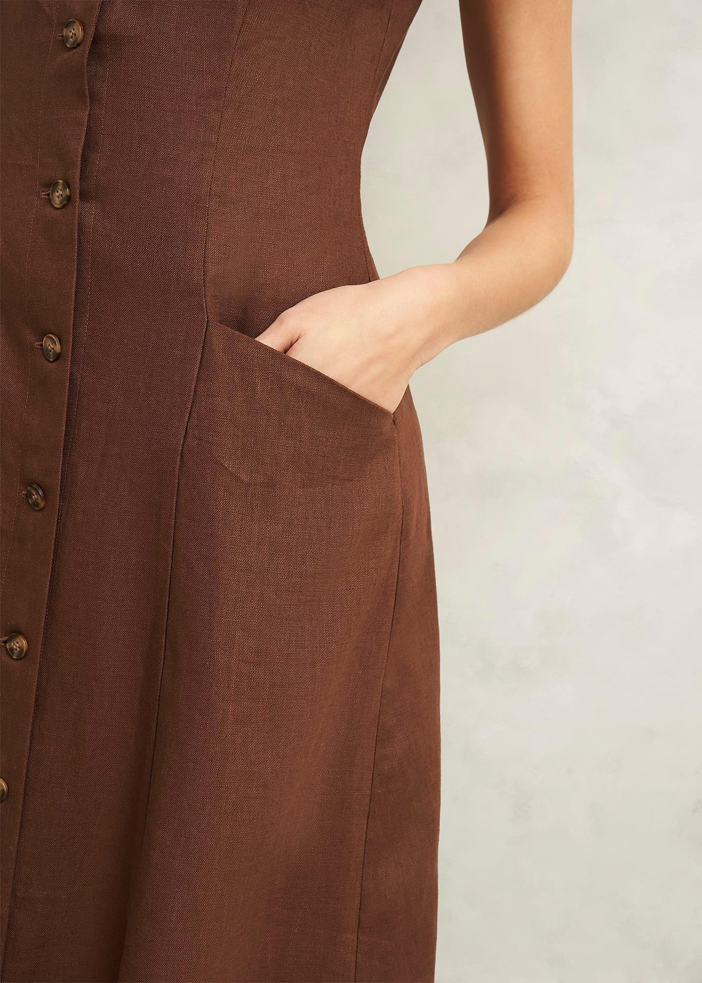 Carmen Linen Dress, Chestnut Brown, hi-res