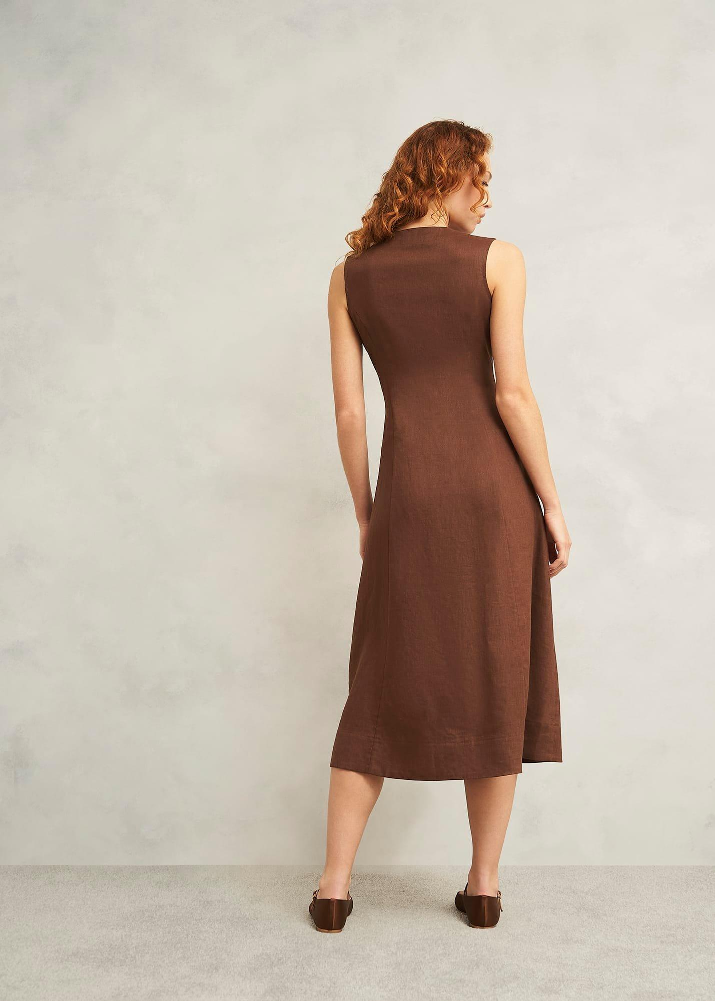 Carmen Linen Dress, Chestnut Brown, hi-res