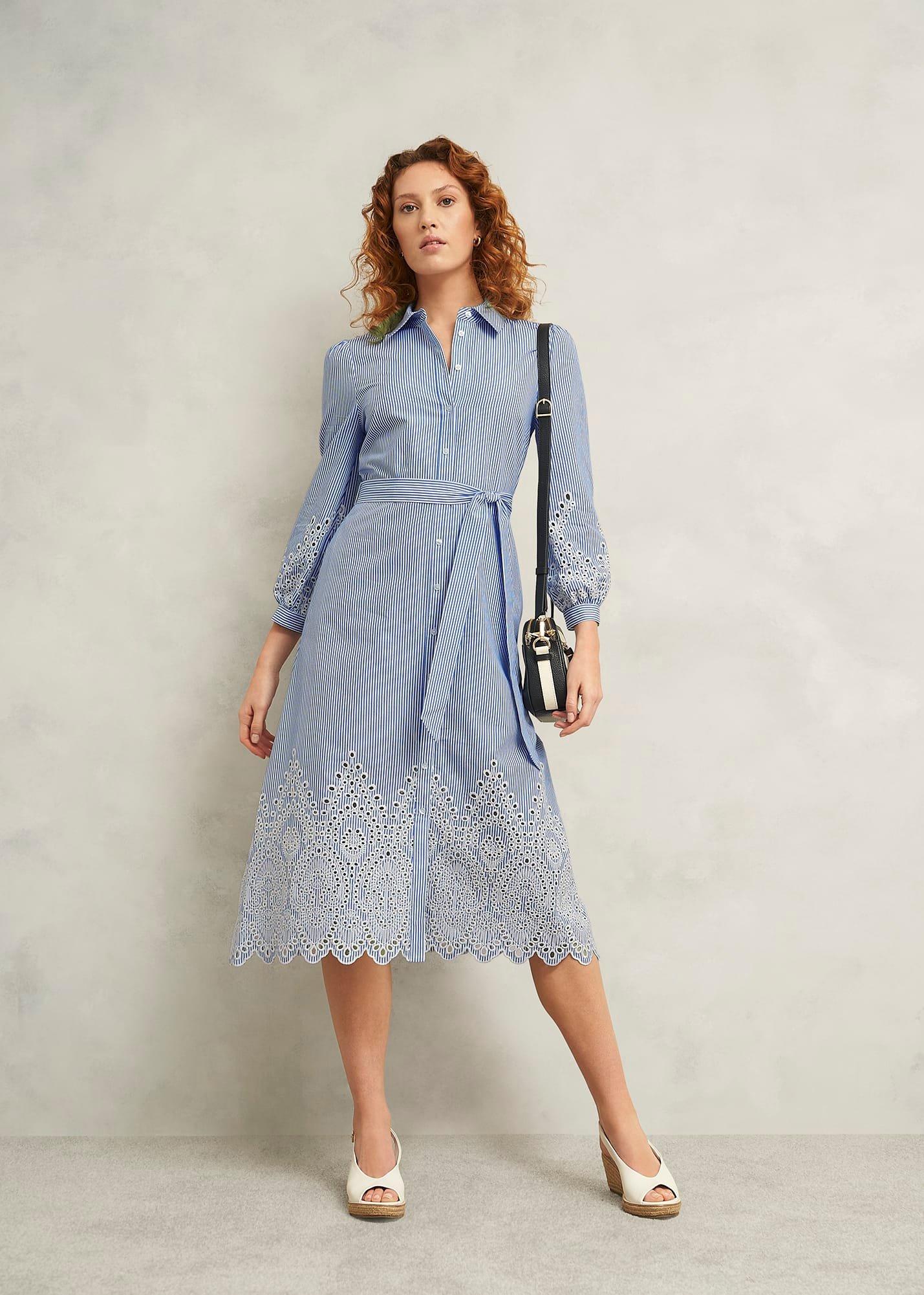 Juliette Cotton Dress, Blue Ivory, hi-res