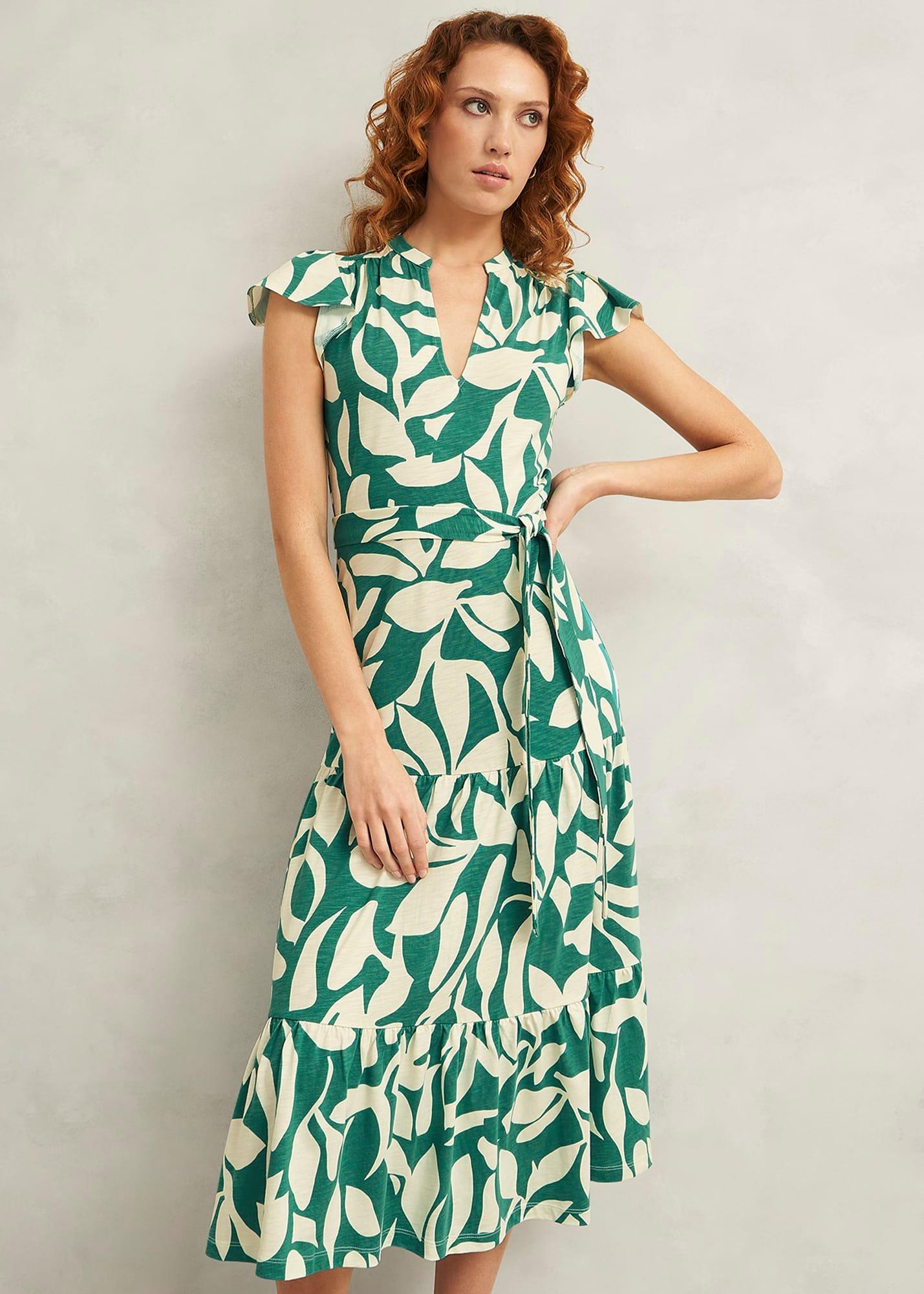 Nadine Jersey Dress, Green Ivory, hi-res