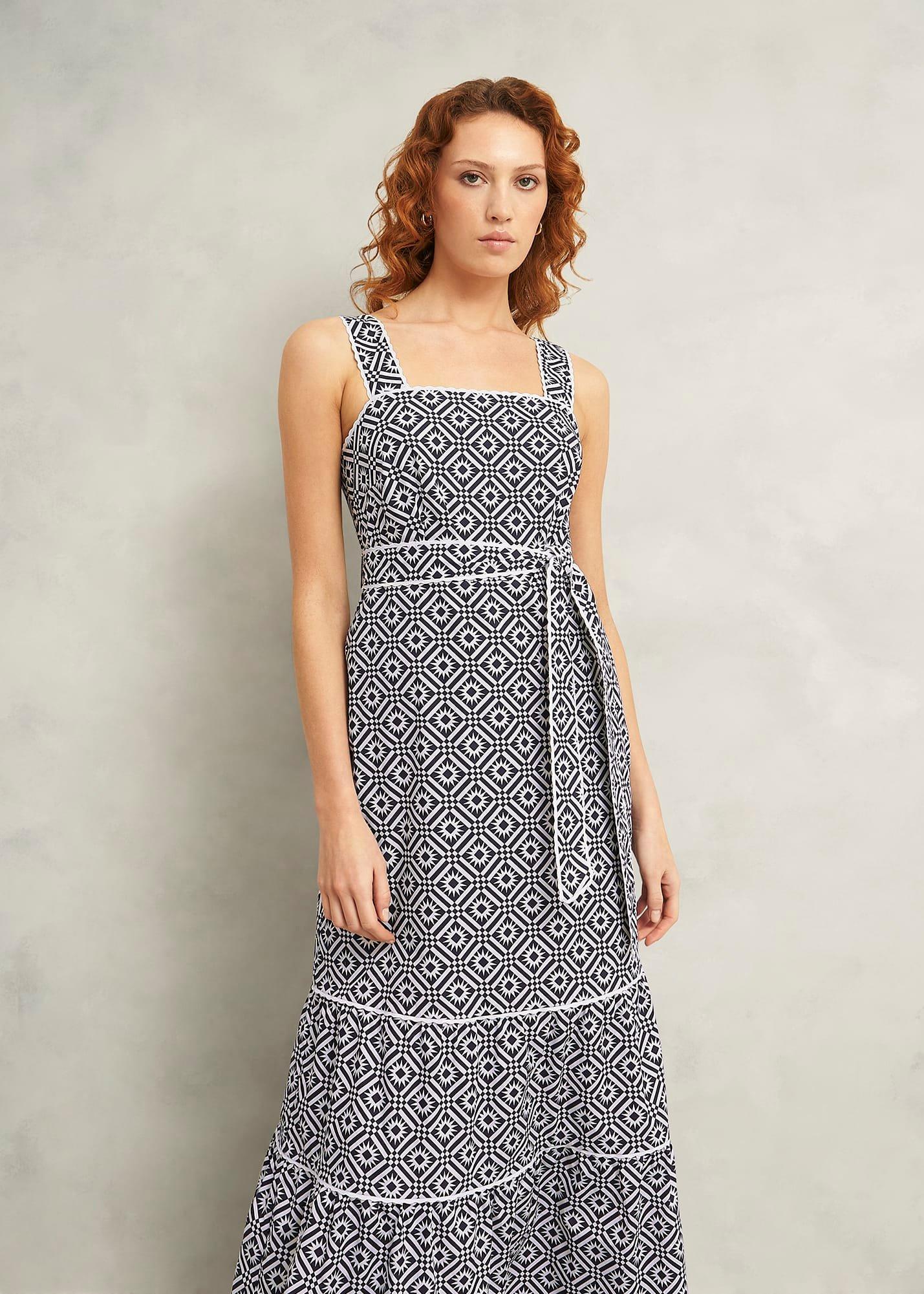 Kara Cotton Dress, Navy Ivory, hi-res