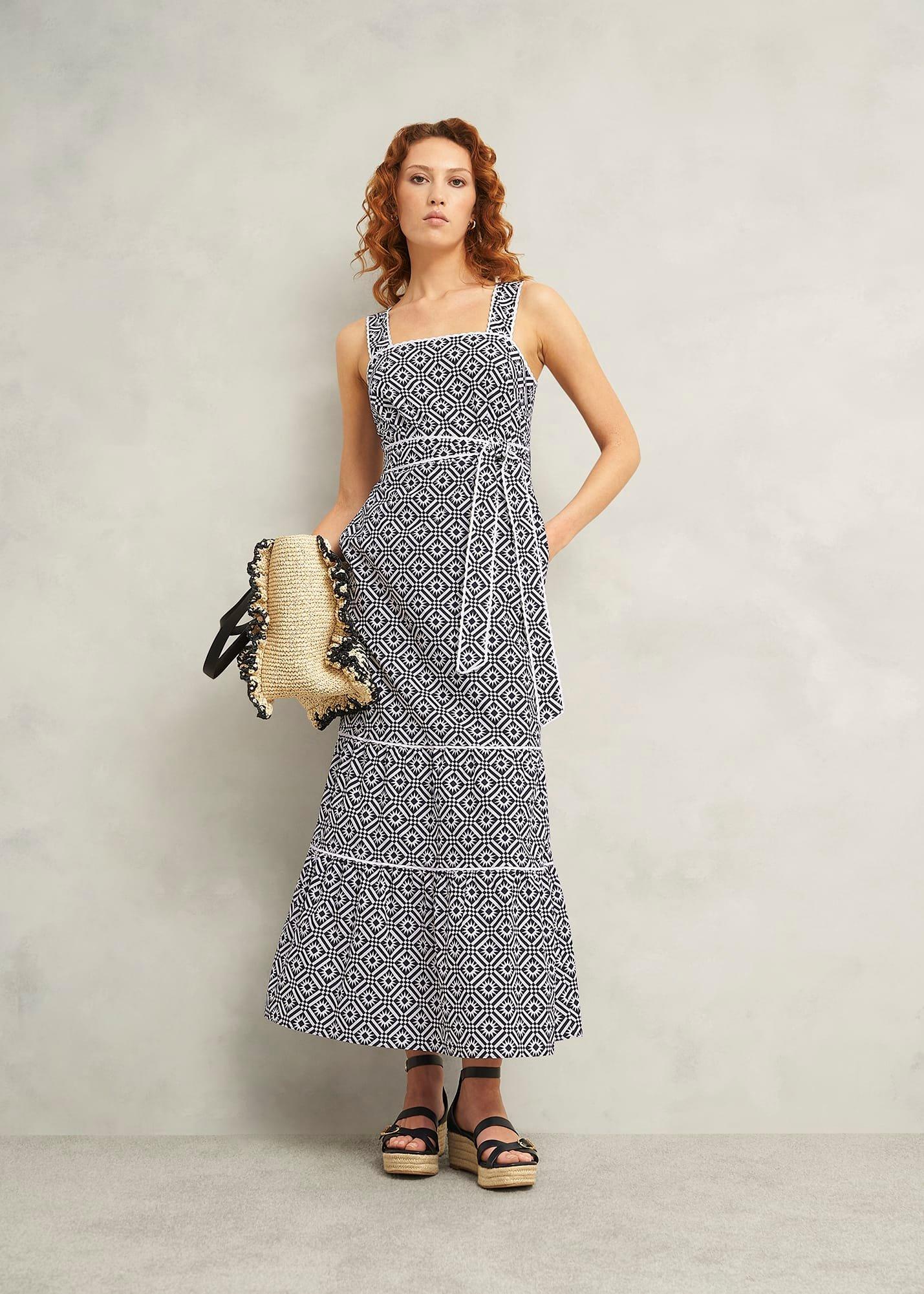 Kara Cotton Dress, Navy Ivory, hi-res