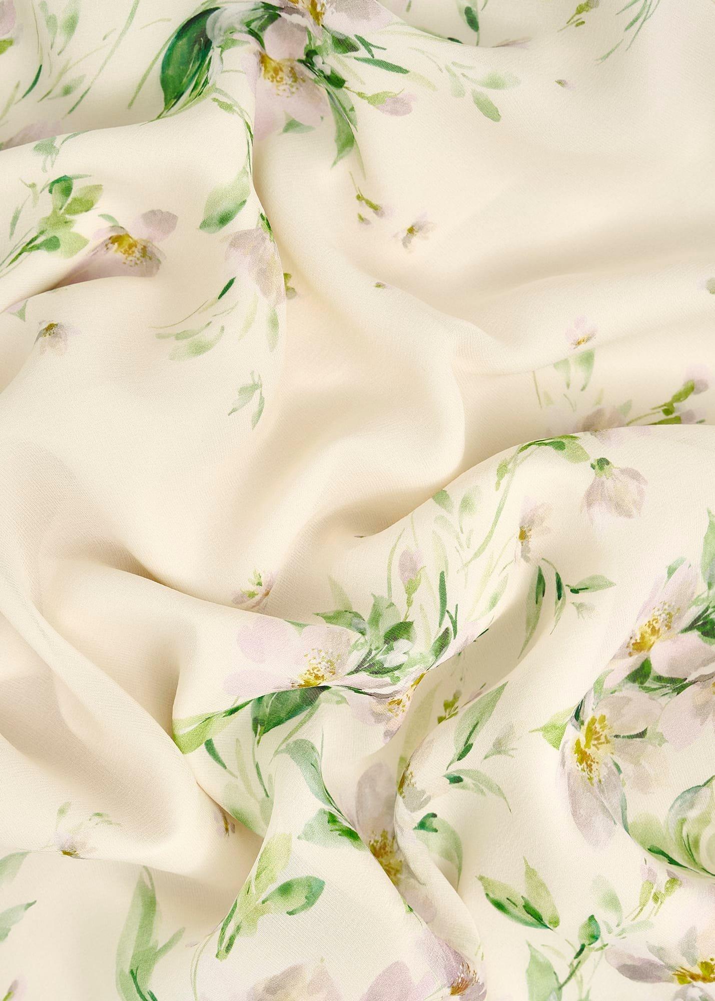 Kim Plait Neck Floral Silk Dress , Cream Multi, hi-res