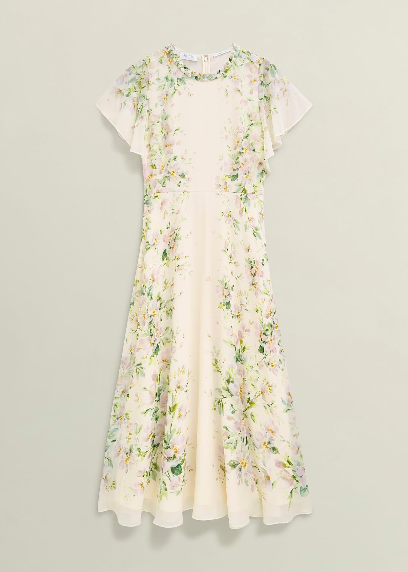 Petite Kim Plait Neck Floral Silk Dress 