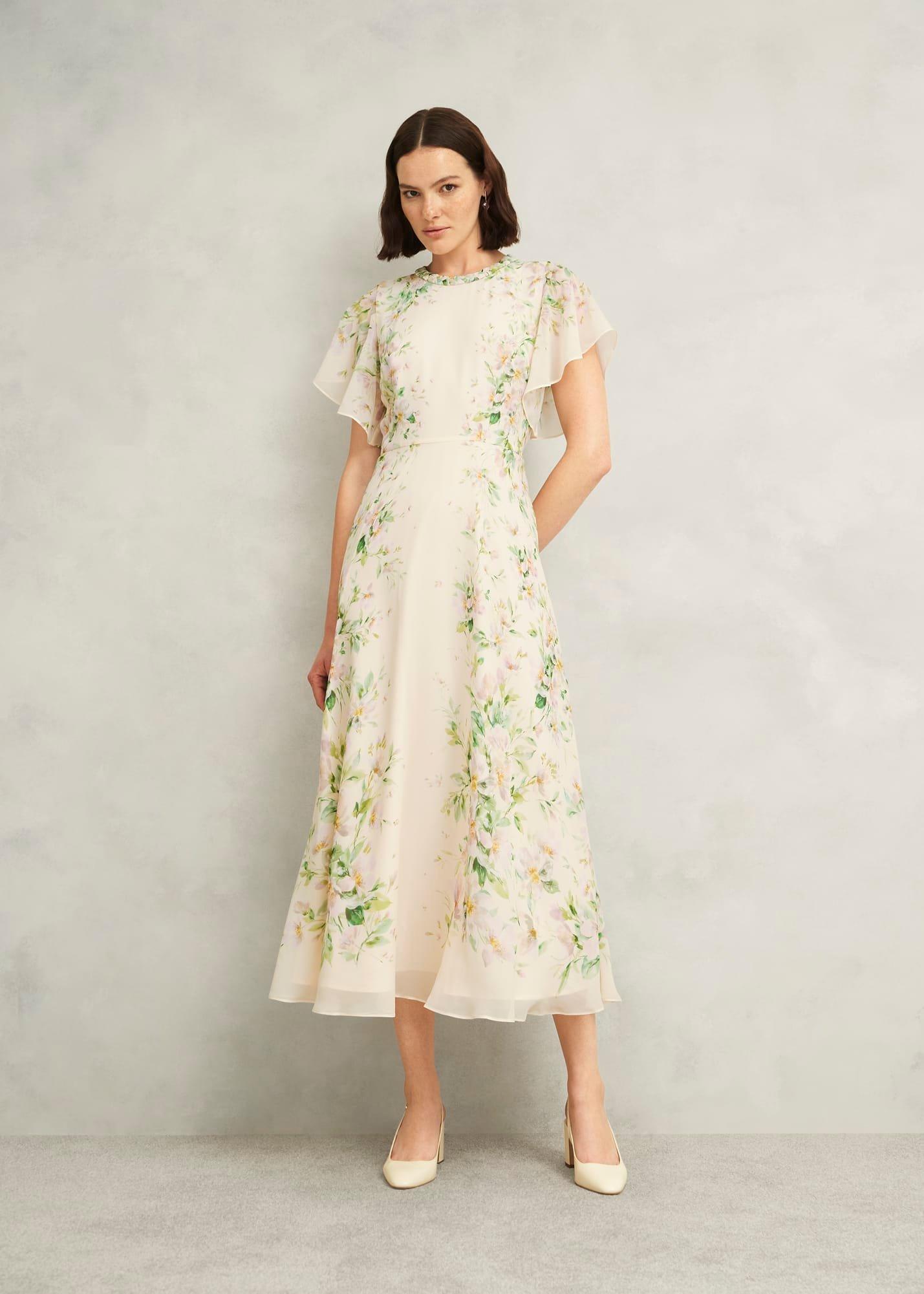 Petite Kim Plait Neck Floral Silk Dress 