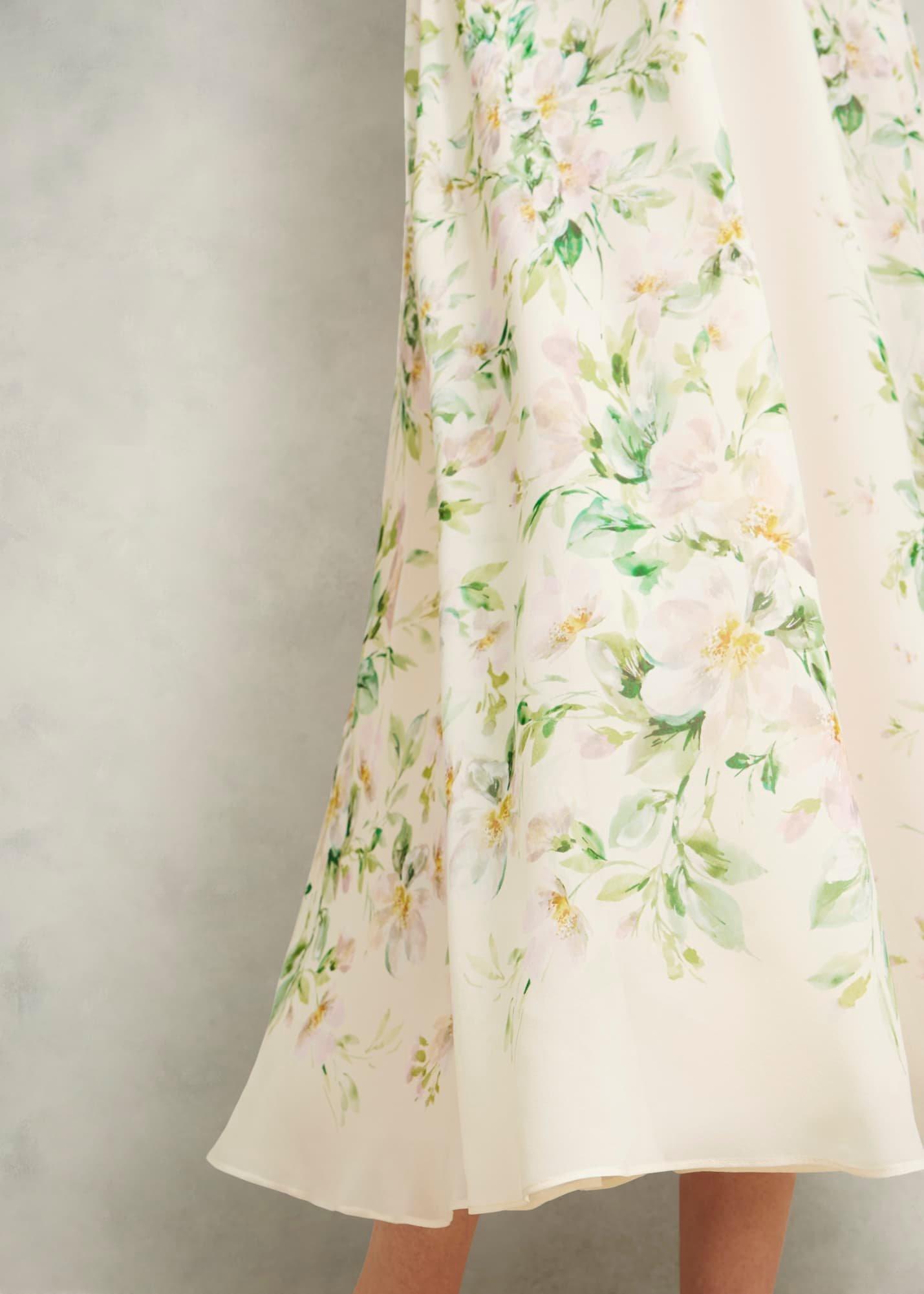 Petite Kim Plait Neck Floral Silk Dress , Cream Multi, hi-res