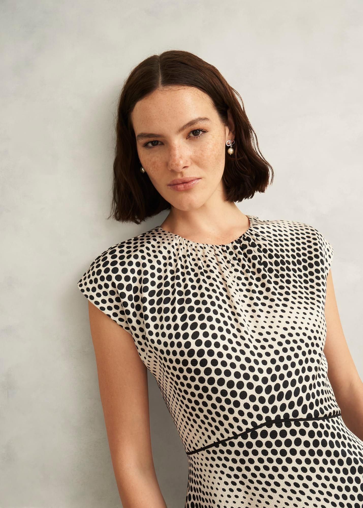 Paisley Spot Dress, Cream Black, hi-res