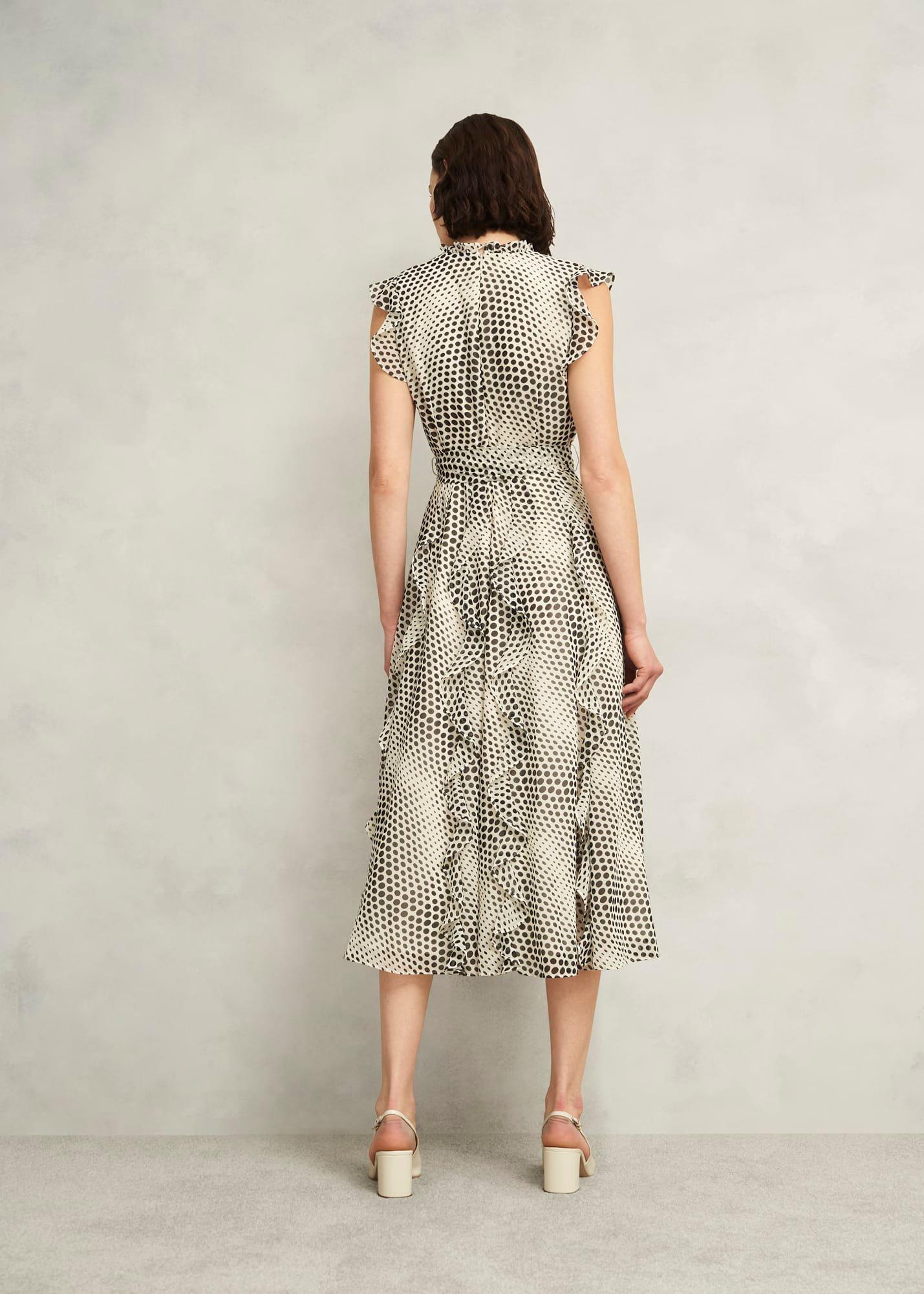 Nina Ruffle Midi Dress, Cream Black, hi-res