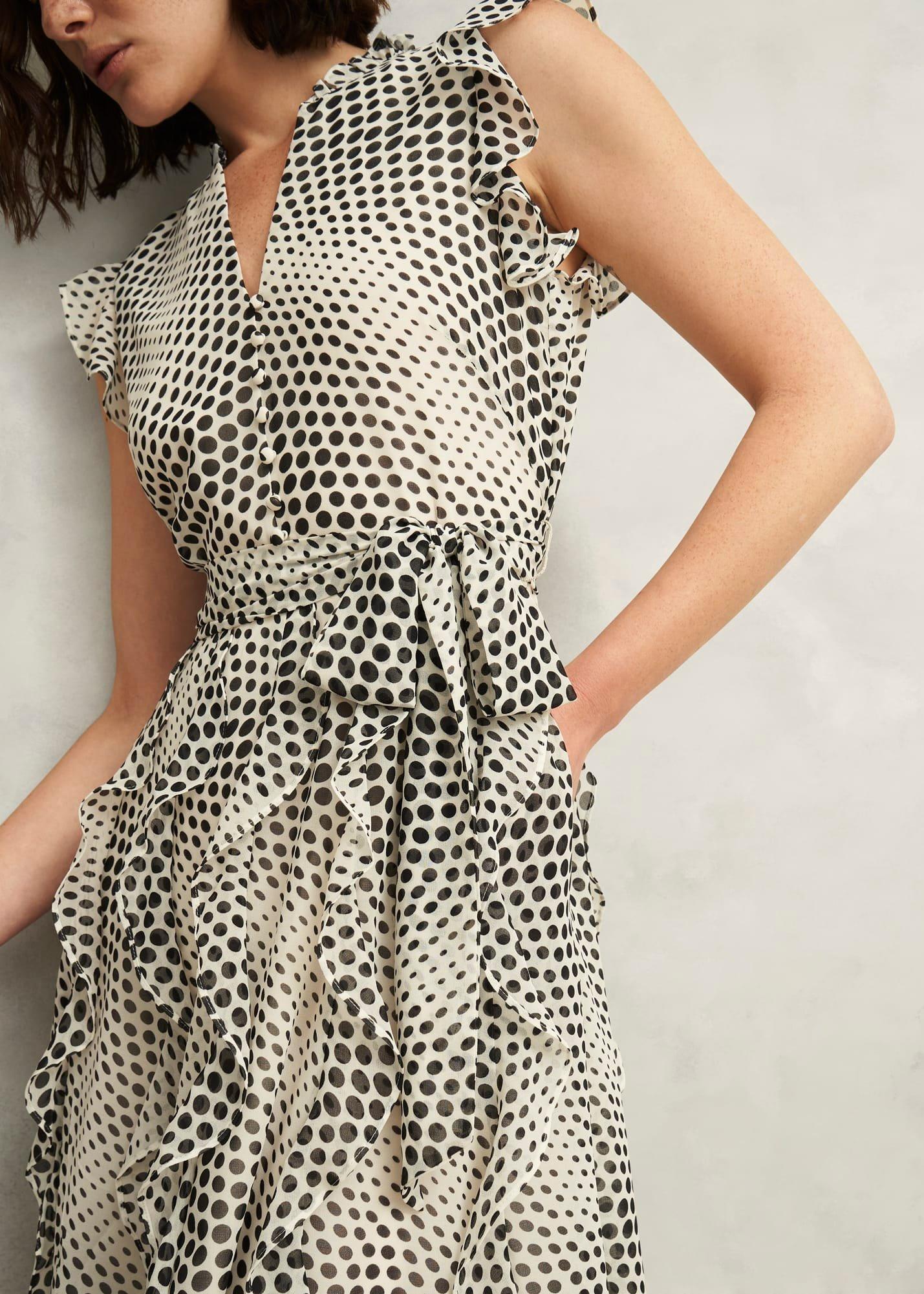 Petite Nina Ruffle Midi Dress, Cream Black, hi-res