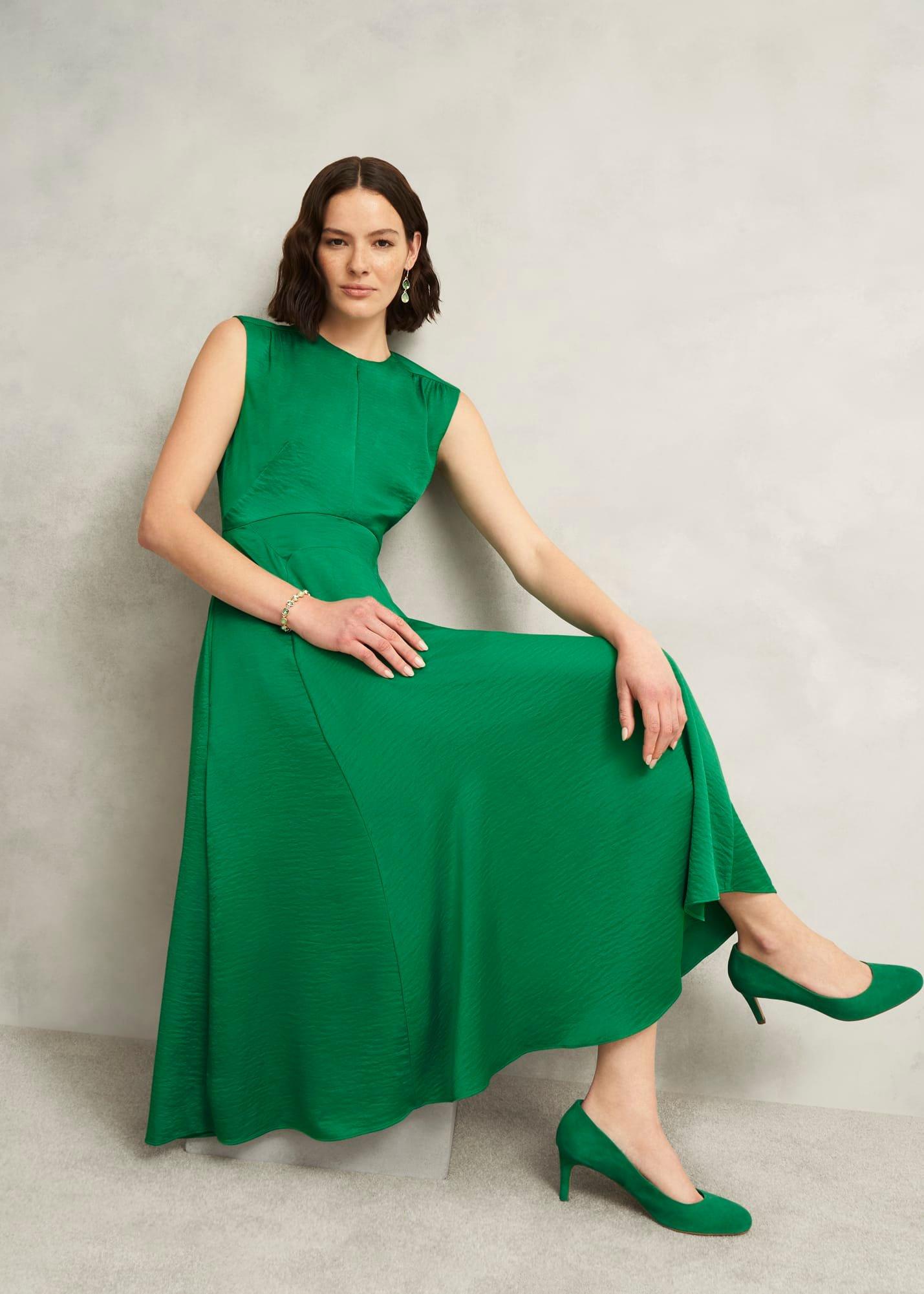 Isobel Satin Midi Dress, Amethyst Green, hi-res