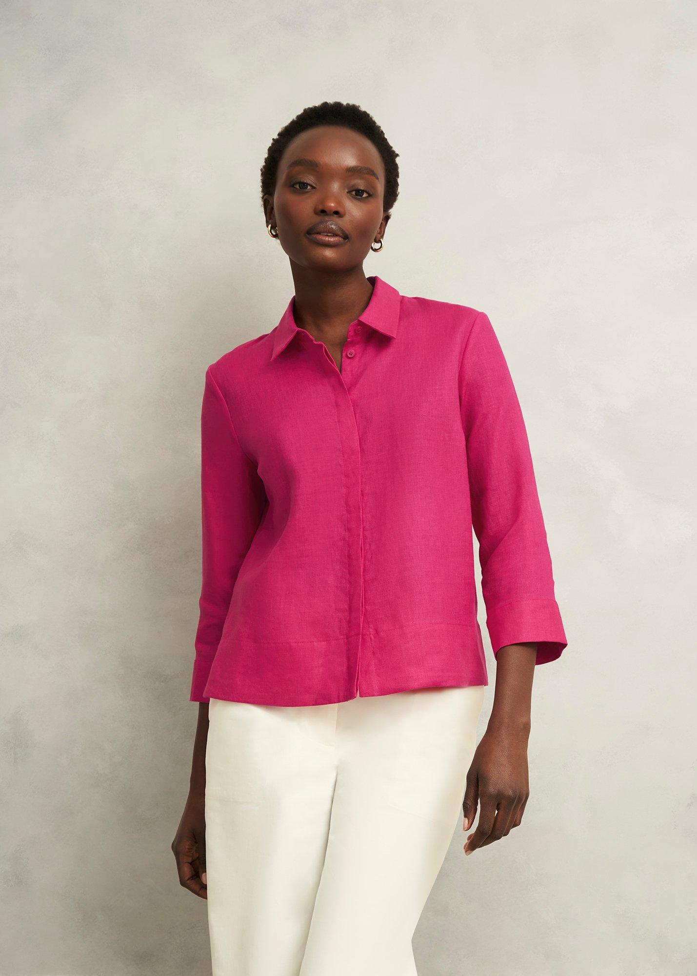 Nita Linen Shirt, Zinnia Pink, hi-res