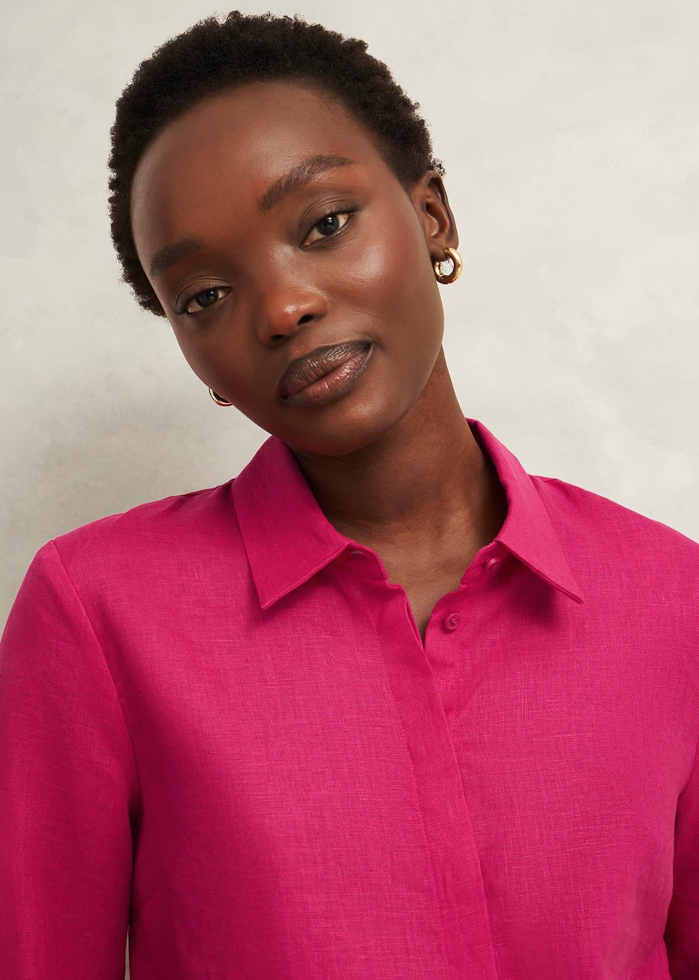 Nita Linen Shirt, Zinnia Pink, hi-res
